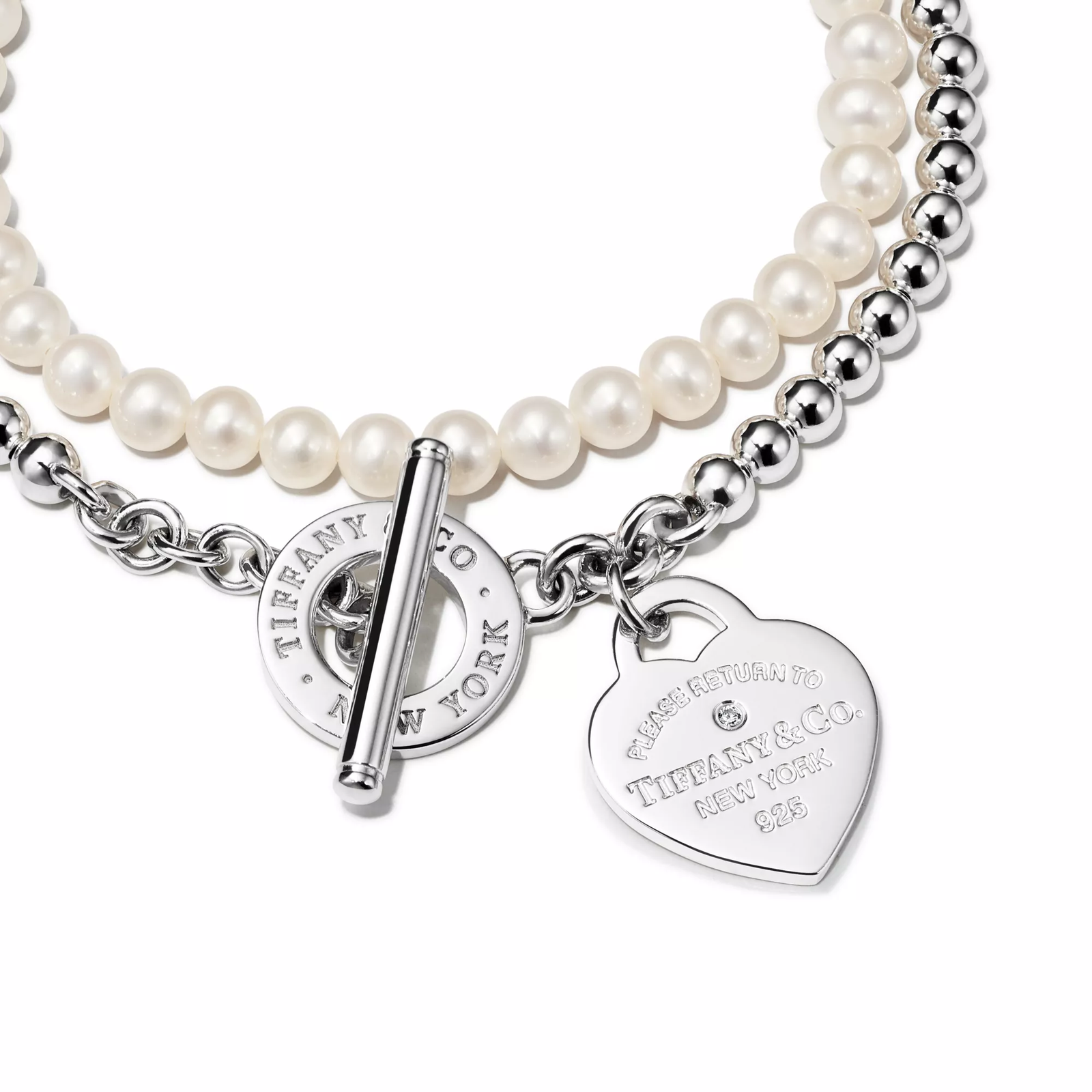 Wrap Bead Bracelet in Silver with Pearls and a Diamond, Small