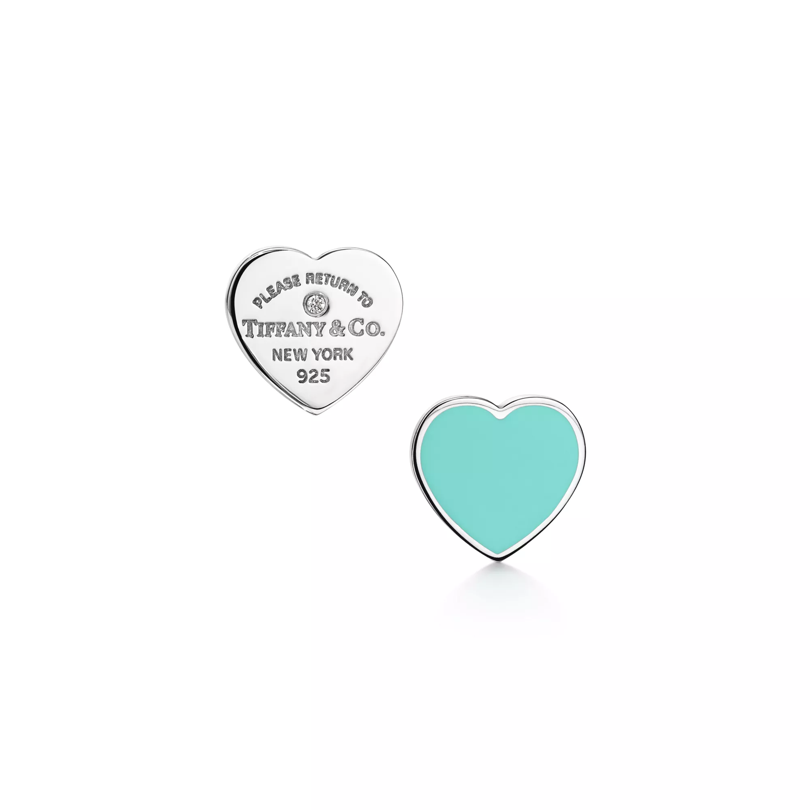 Earrings in Silver with Tiffany Blue and a Diamond, Mini