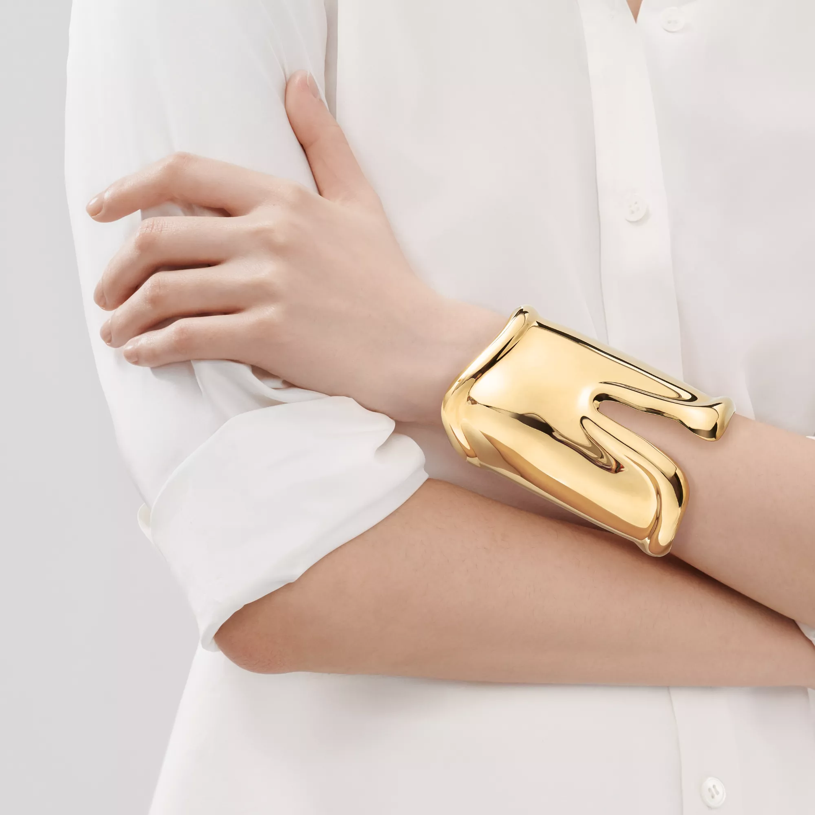 Large Bone Cuff in Yellow Gold, 95 mm Wide