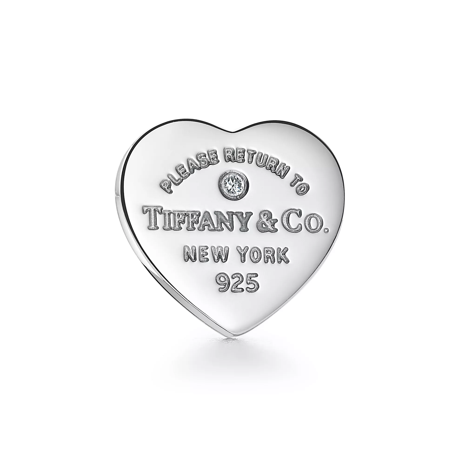 Heart Tag Earrings in Sterling Silver with a Diamond, Mini