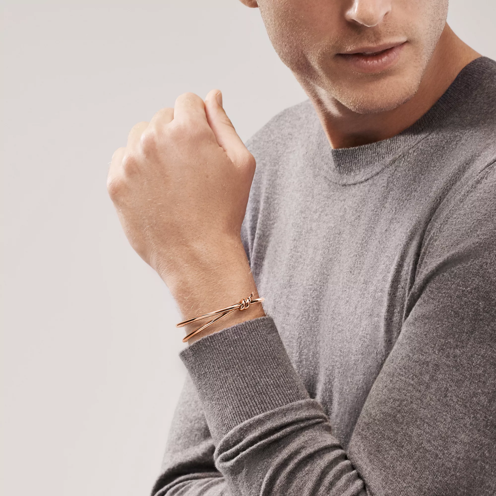 Double Row Hinged Bangle in Rose Gold