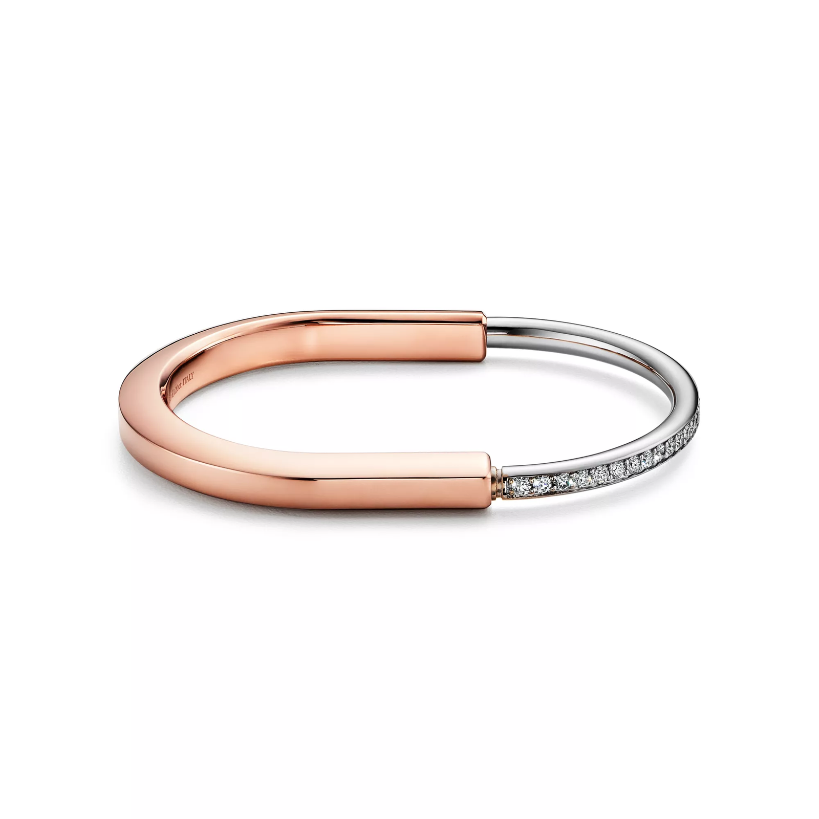 Bangle in Rose and White Gold with Half Pave Diamonds