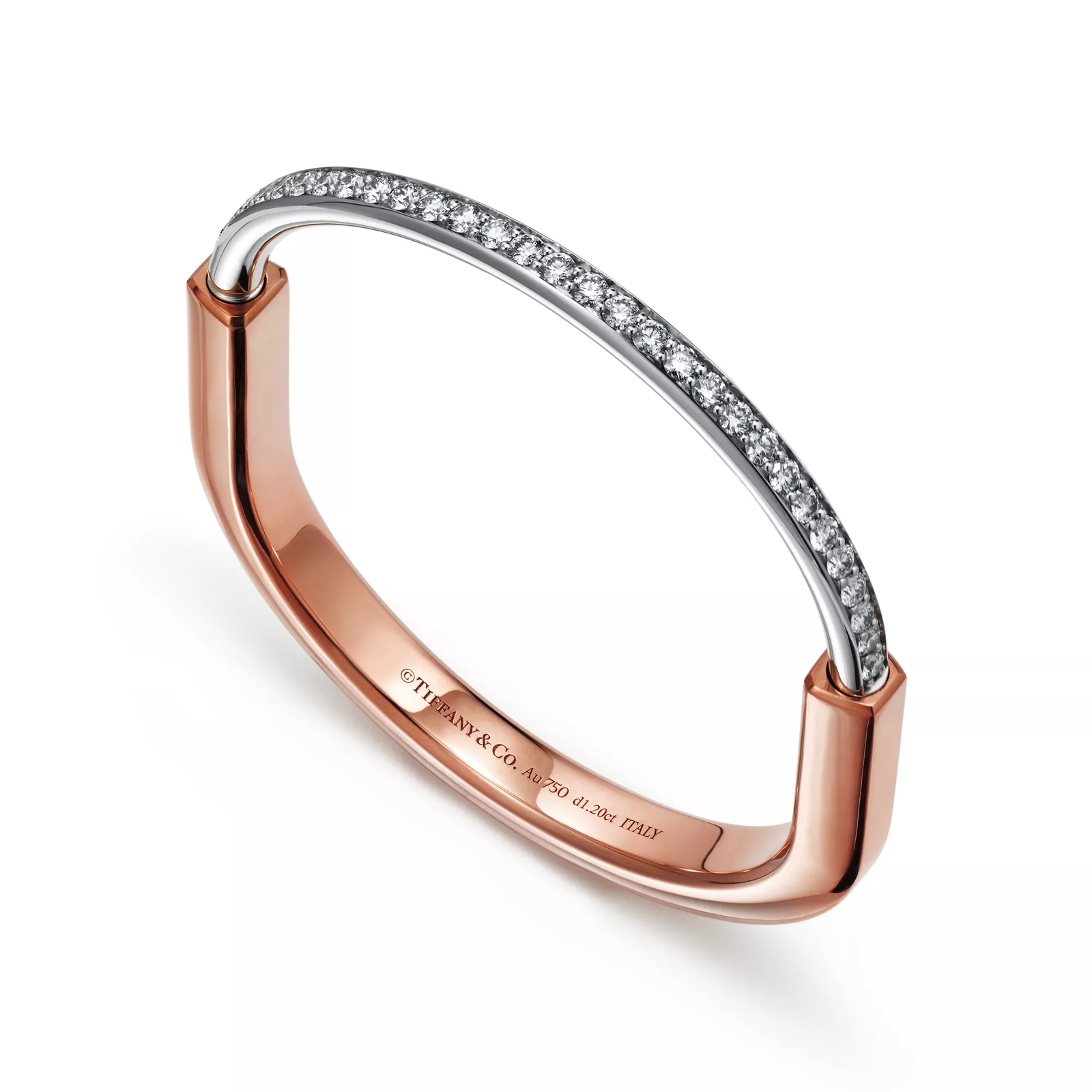 Bangle in Rose and White Gold with Half Pave Diamonds