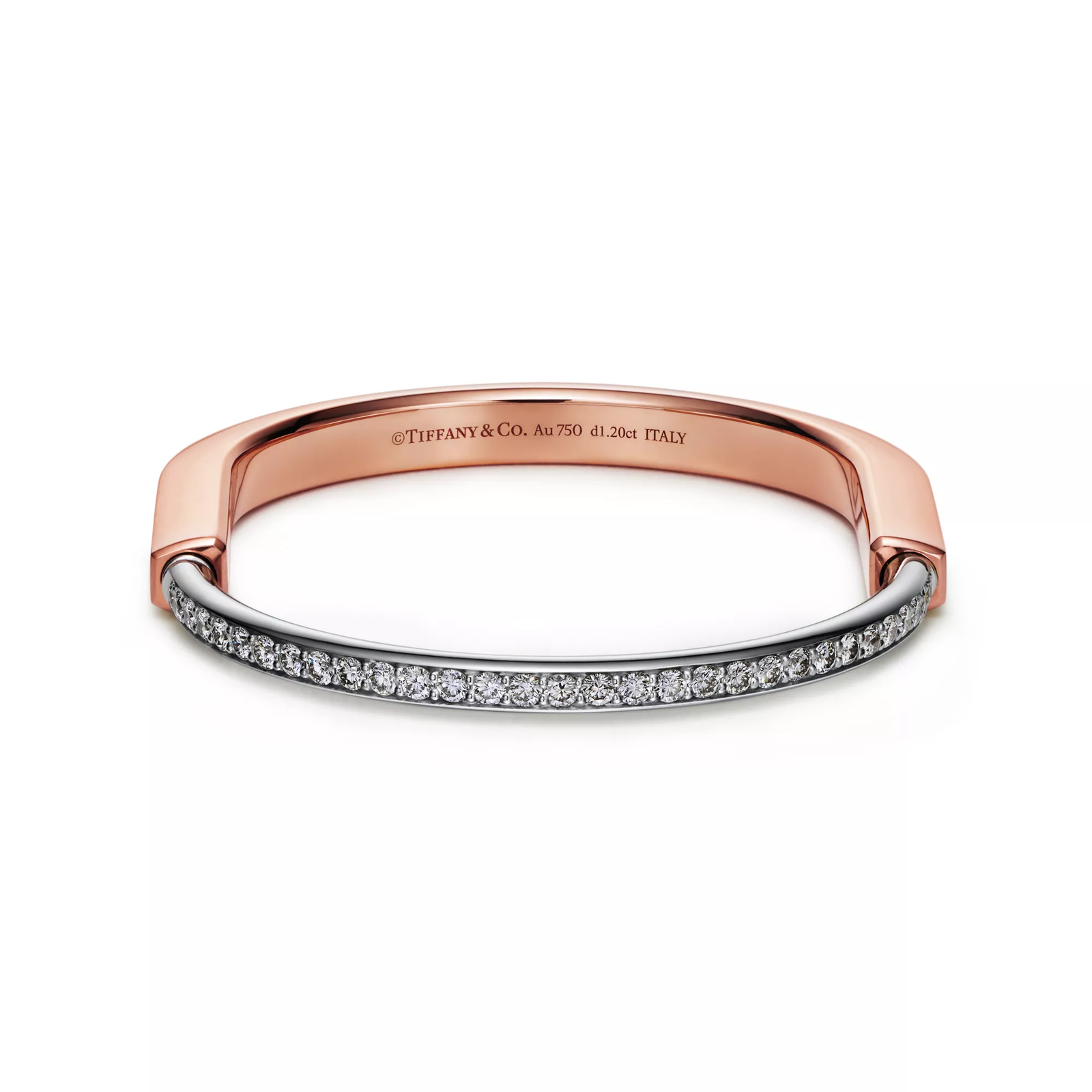 Bangle in Rose and White Gold with Half Pave Diamonds