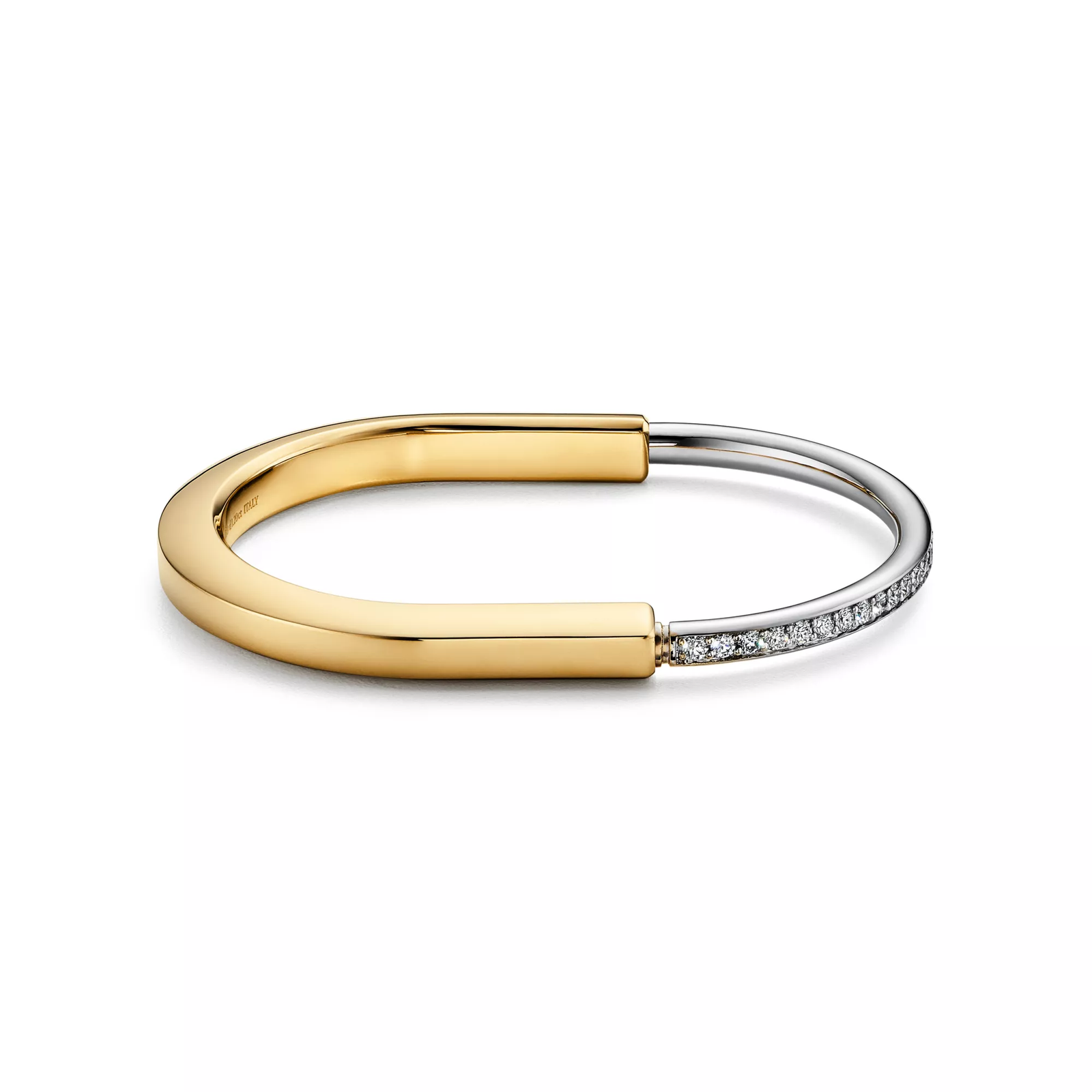 Bangle in Yellow and White Gold with Half Pave Diamonds
