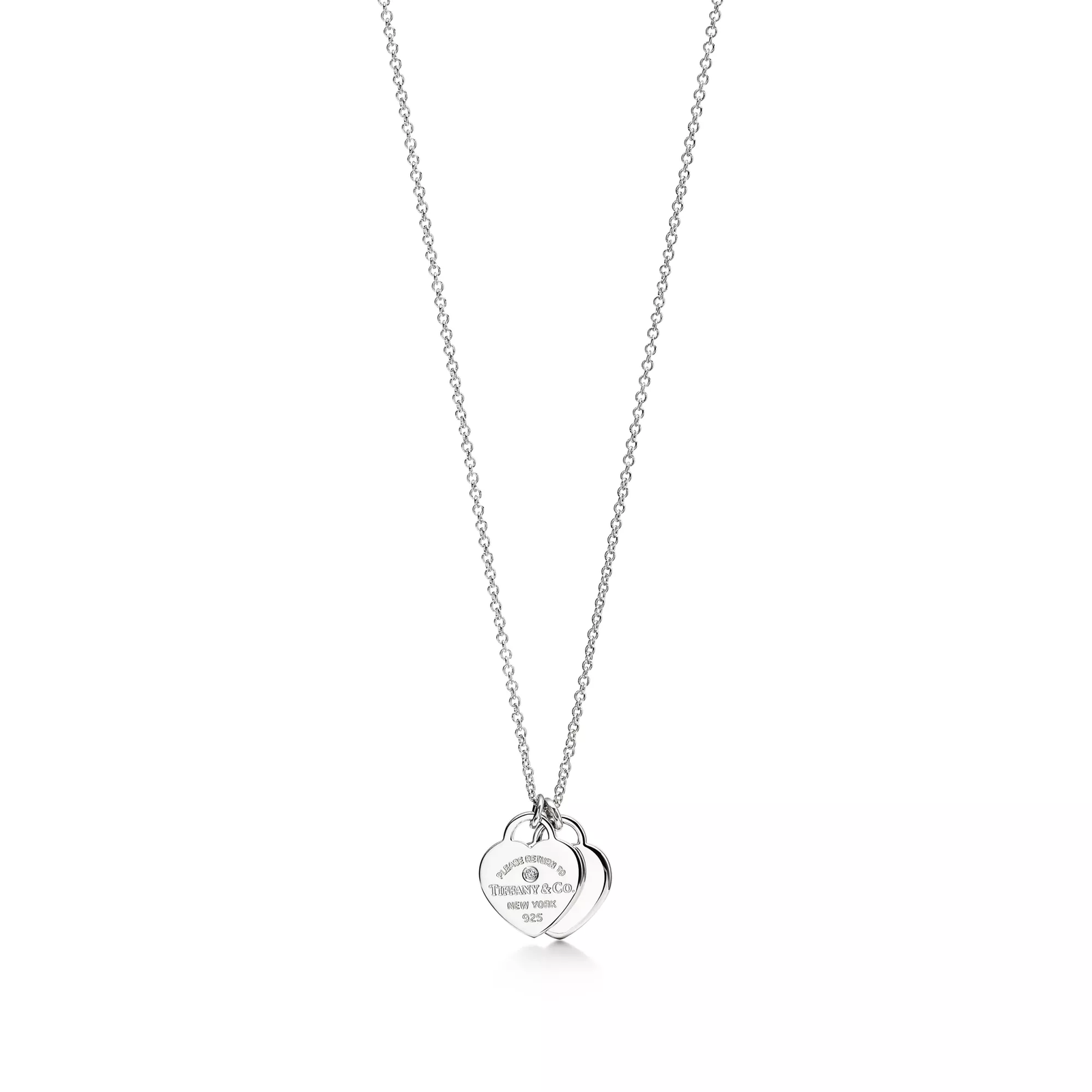 Heart Tag Pendant in Sterling Silver with a Diamond, Mini
