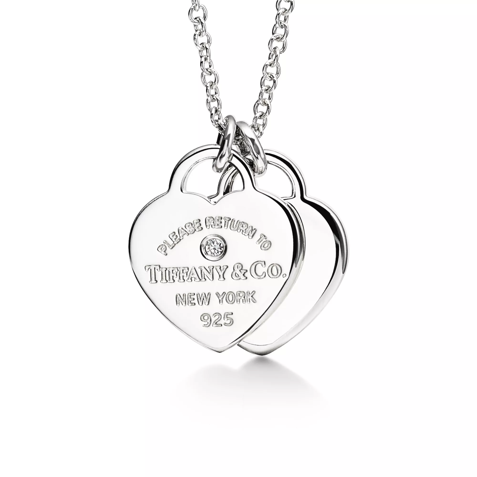 Heart Tag Pendant in Sterling Silver with a Diamond, Mini