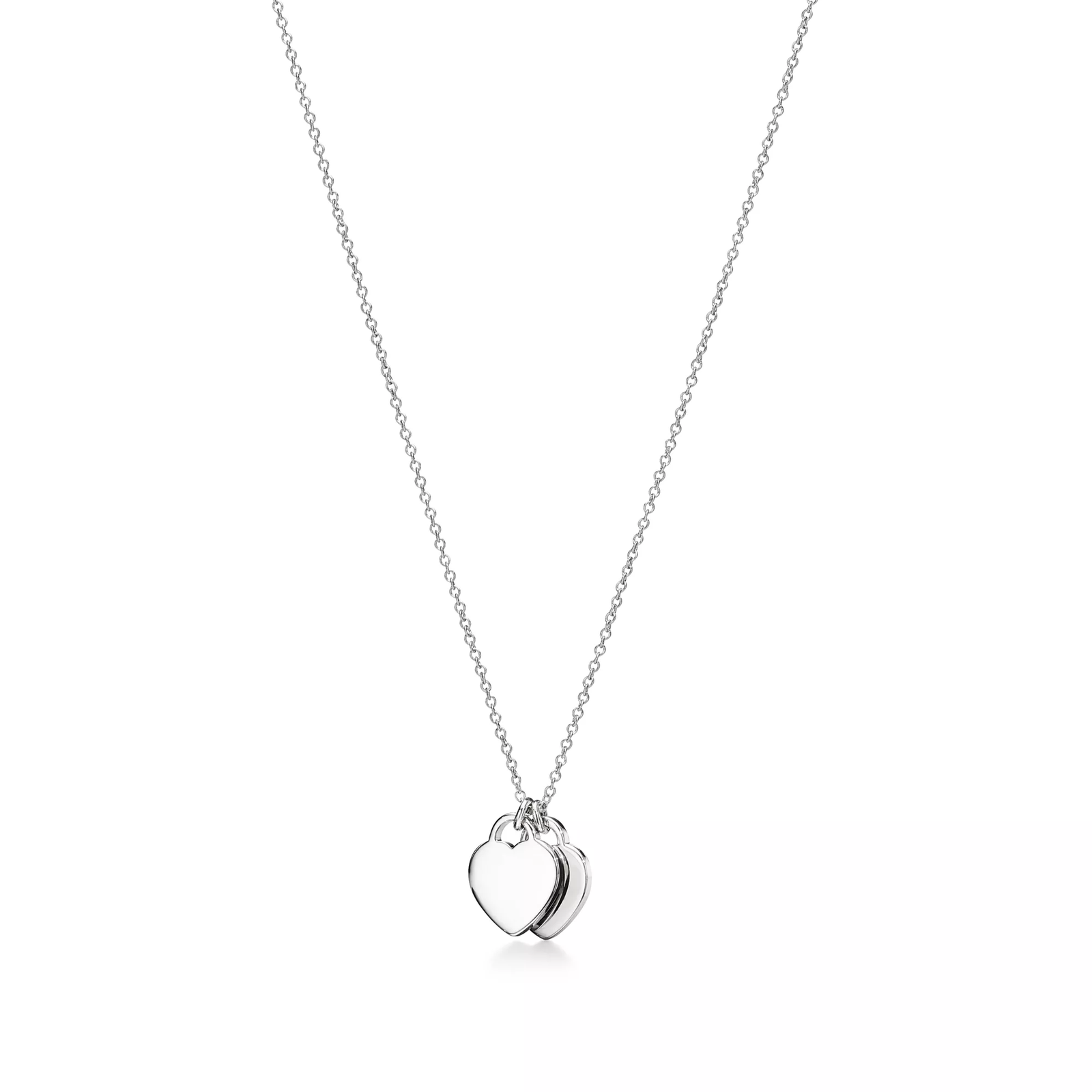 Pink Double Heart Tag Pendant in Silver with a Diamond, Mini