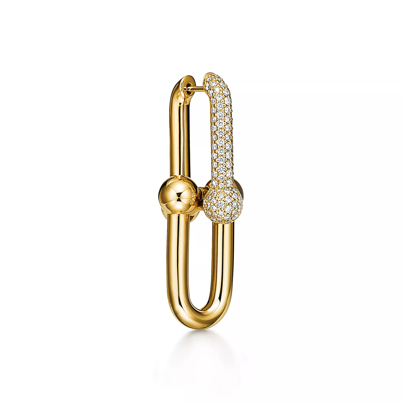 Large Link Earrings in Yellow Gold with Pave Diamonds