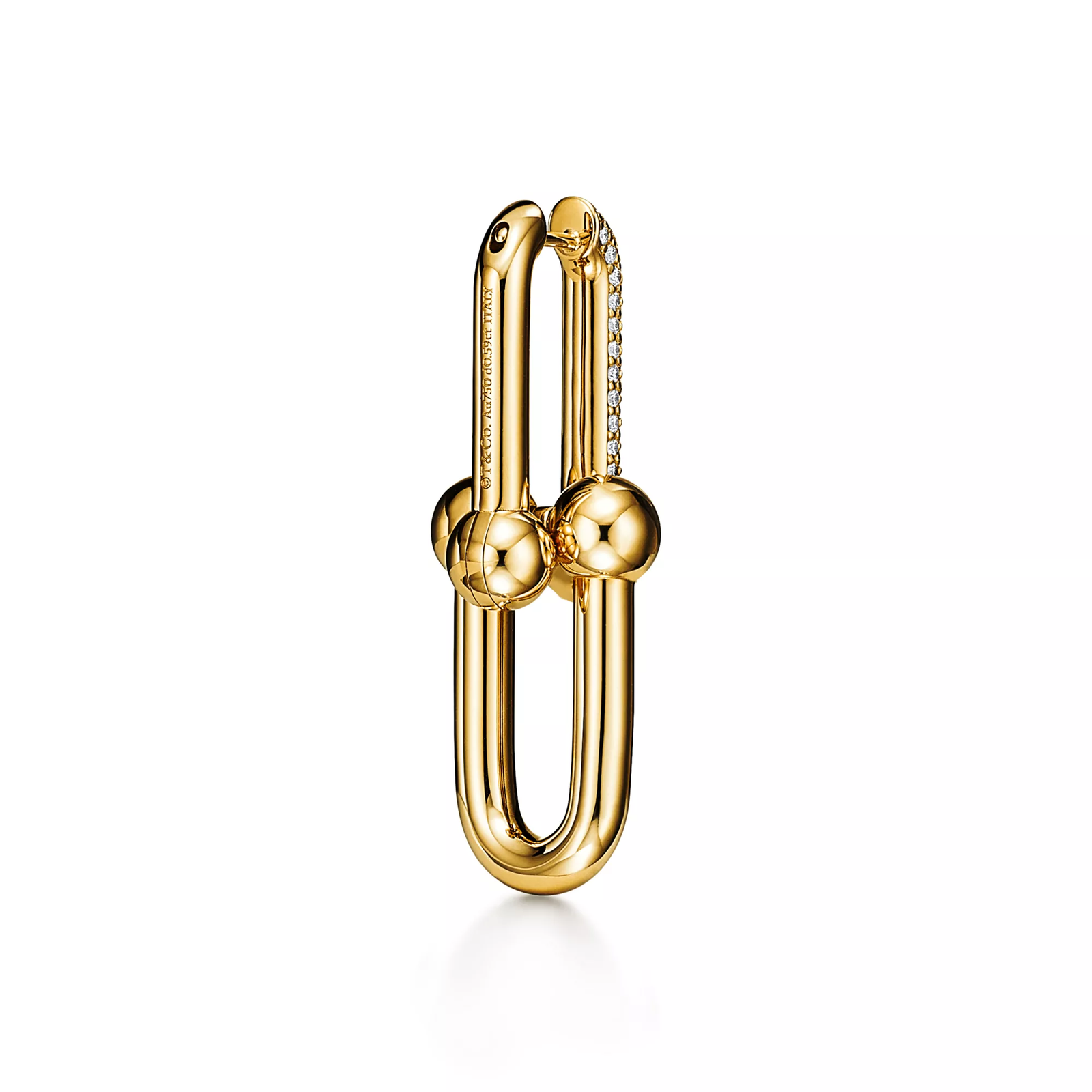 Large Link Earrings in Yellow Gold with Pave Diamonds