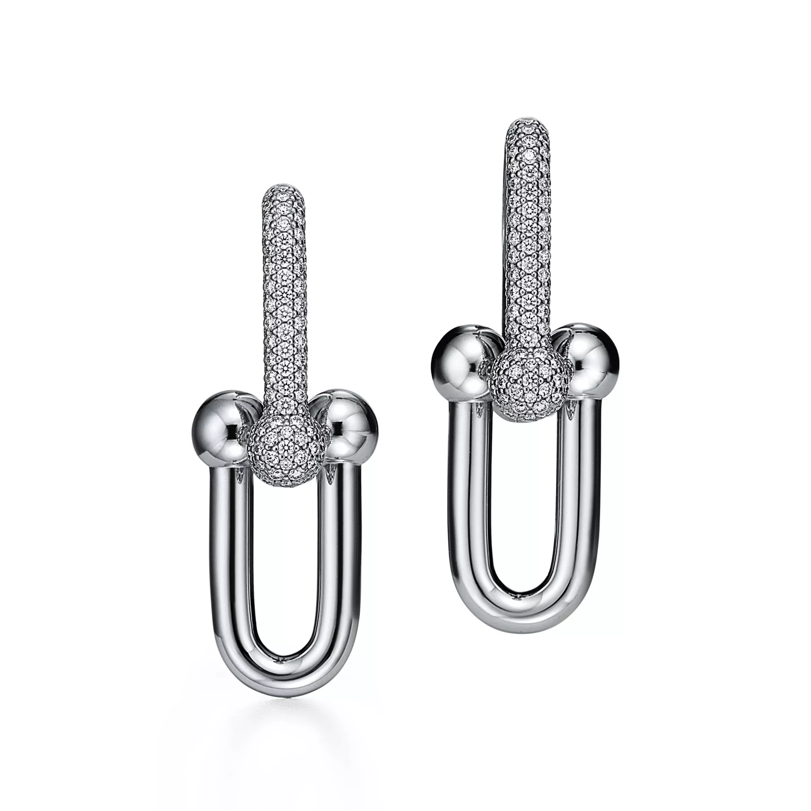 Large Link Earrings in White Gold with Pave Diamonds
