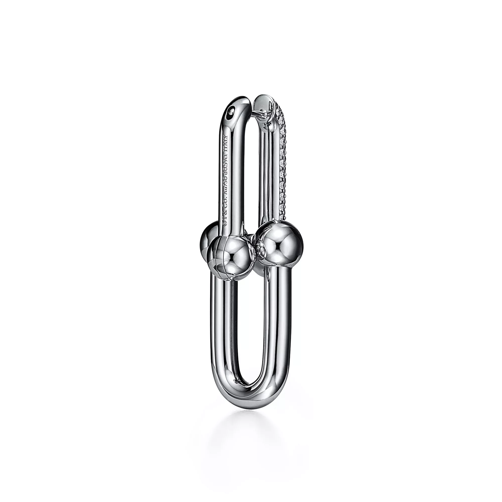 Large Link Earrings in White Gold with Pave Diamonds