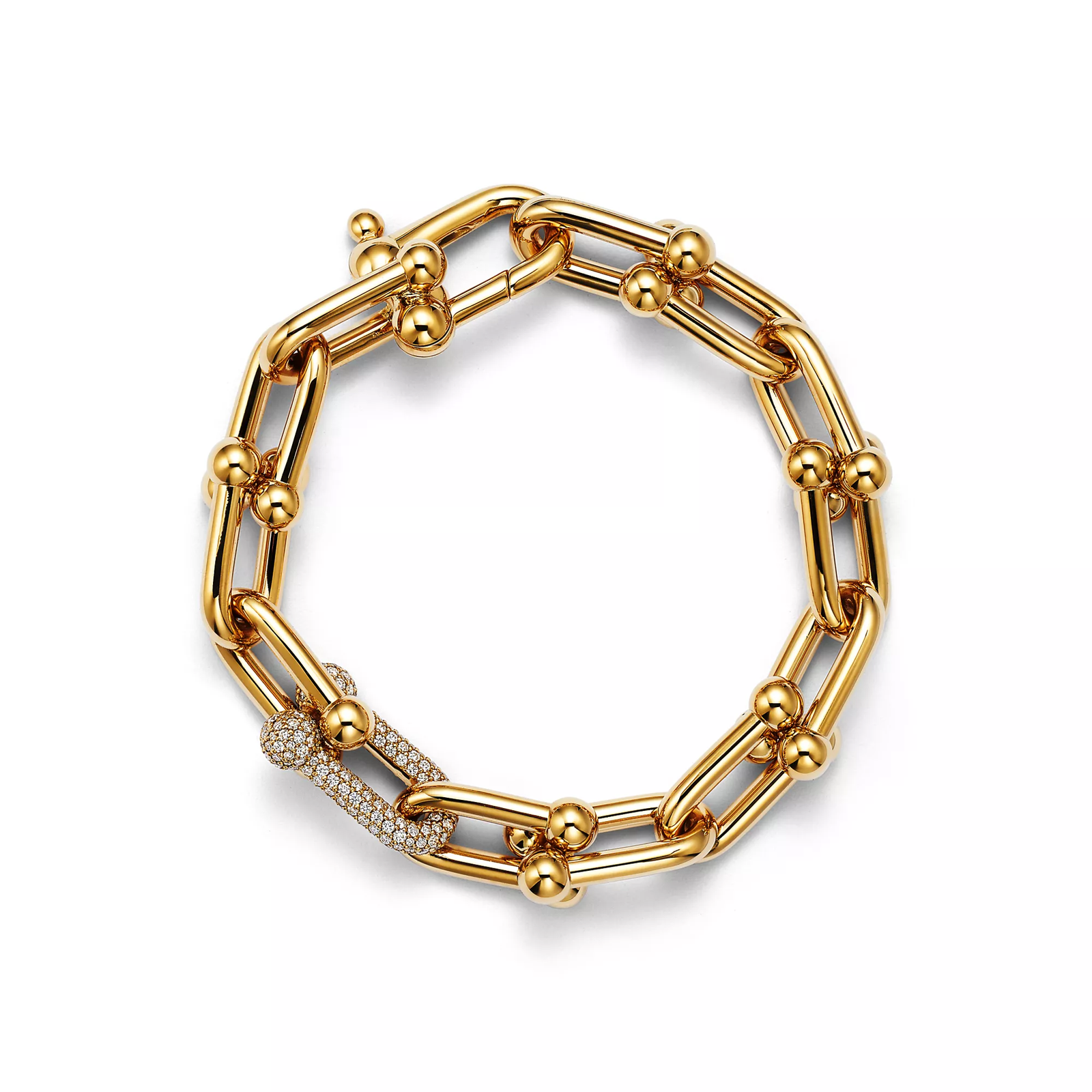 Large Link Bracelet in Yellow Gold with Diamonds