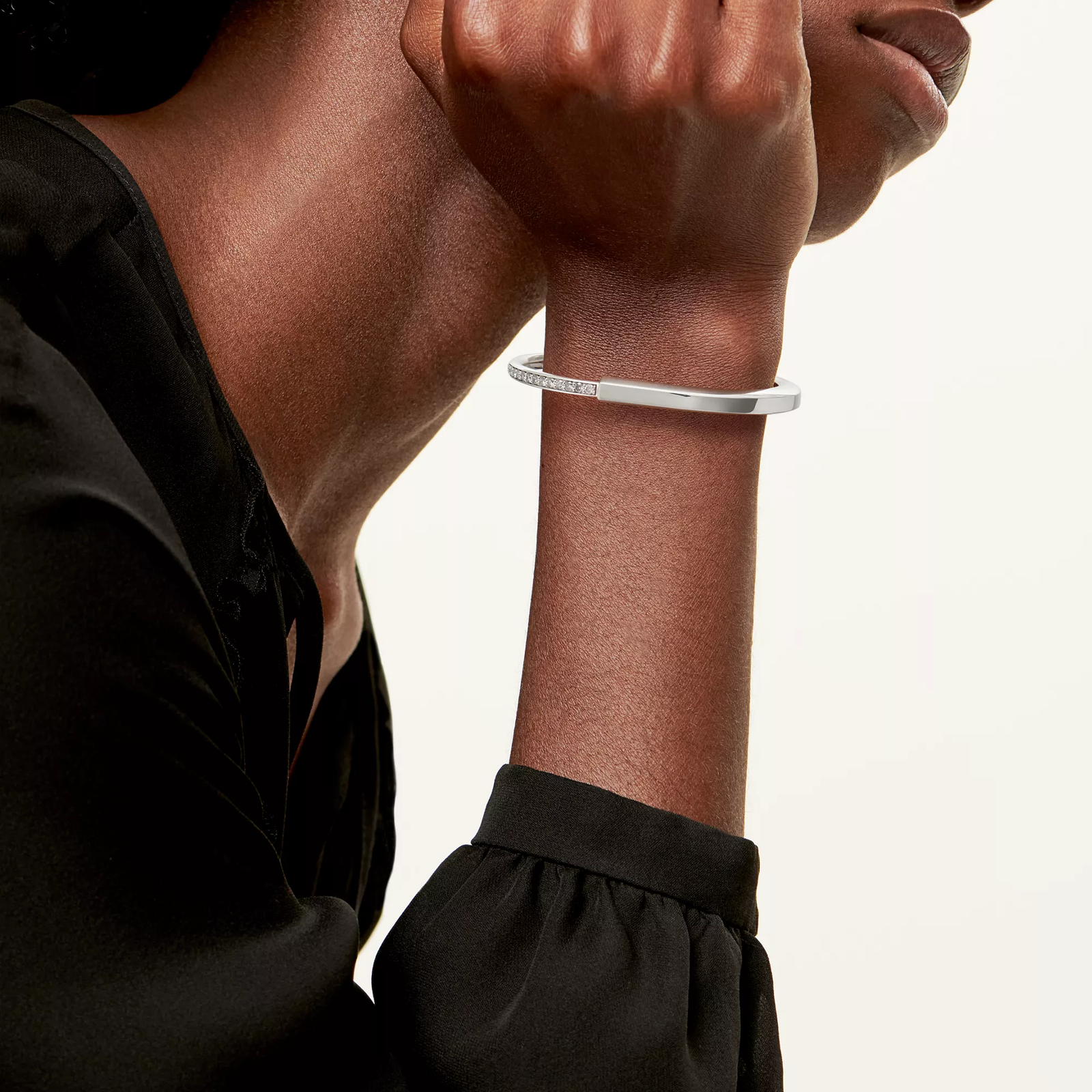 Bangle in White Gold with Half Pave Diamonds