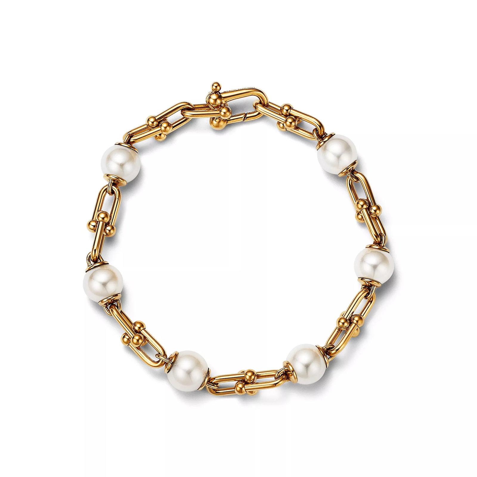 Link Bracelet in Yellow Gold with Freshwater Pearls