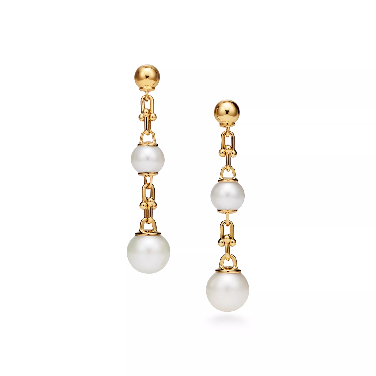 Triple Drop Link Earrings in Yellow Gold with Freshwater Pearls