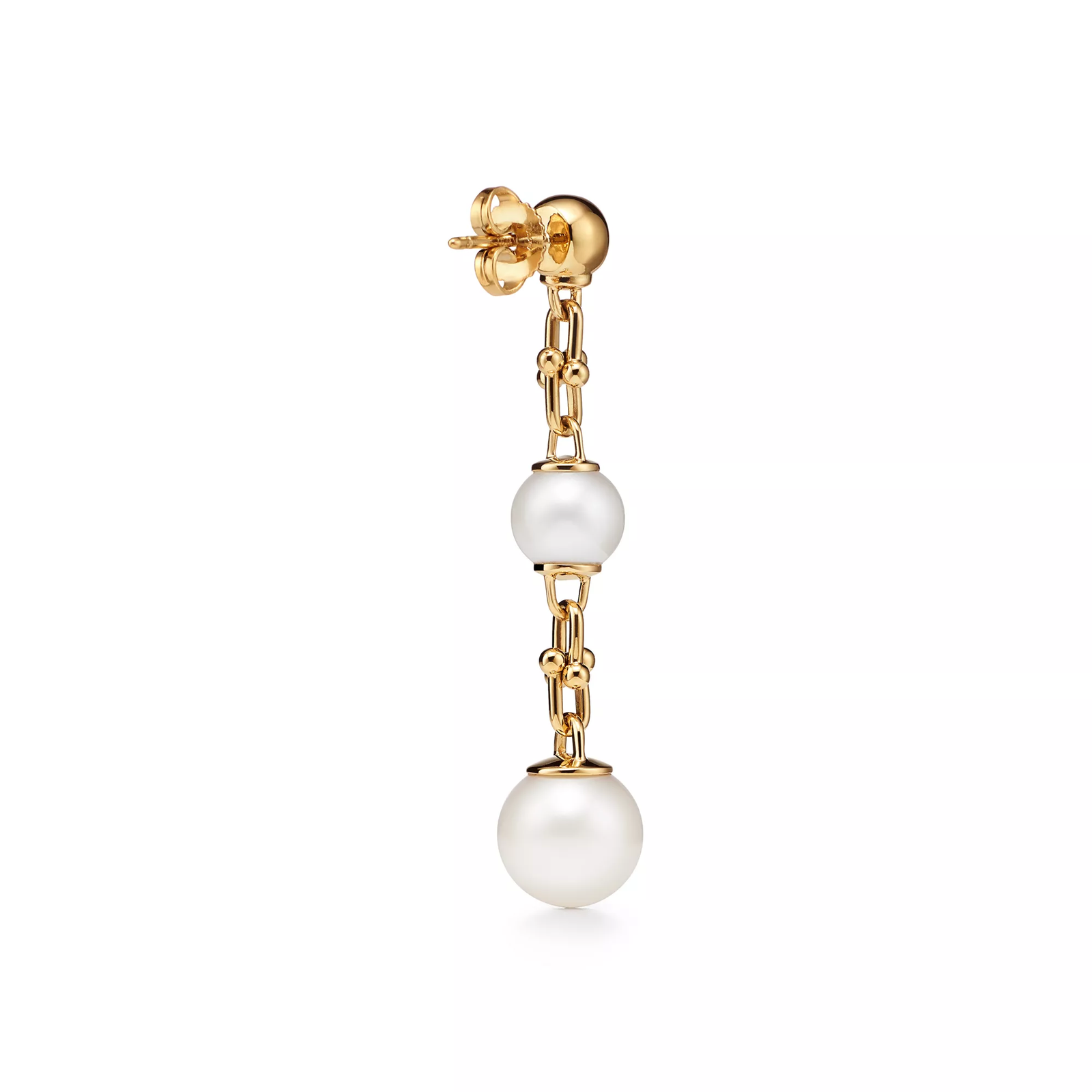 Triple Drop Link Earrings in Yellow Gold with Freshwater Pearls