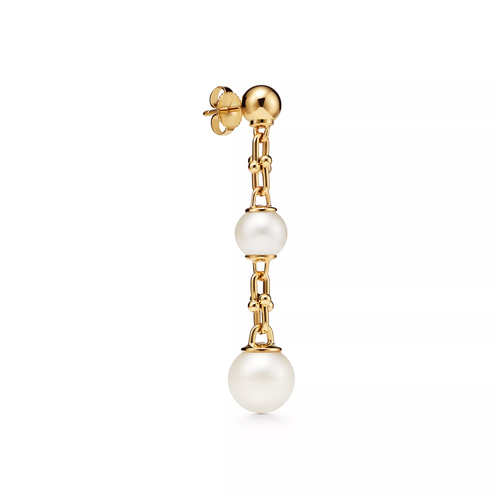 Triple Drop Link Earrings in Yellow Gold with Freshwater Pearls