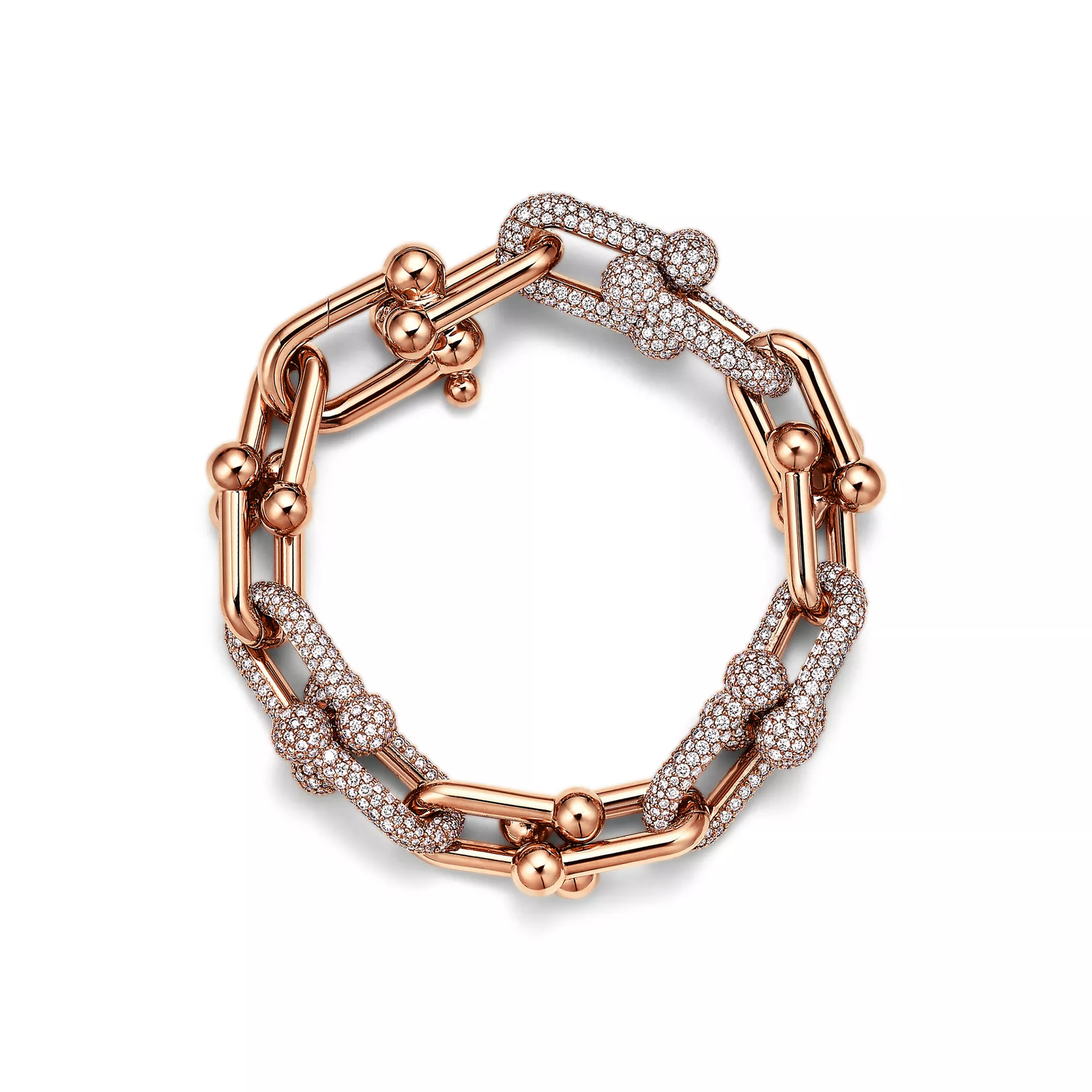 Large Link Bracelet in Rose Gold with Pave Diamonds