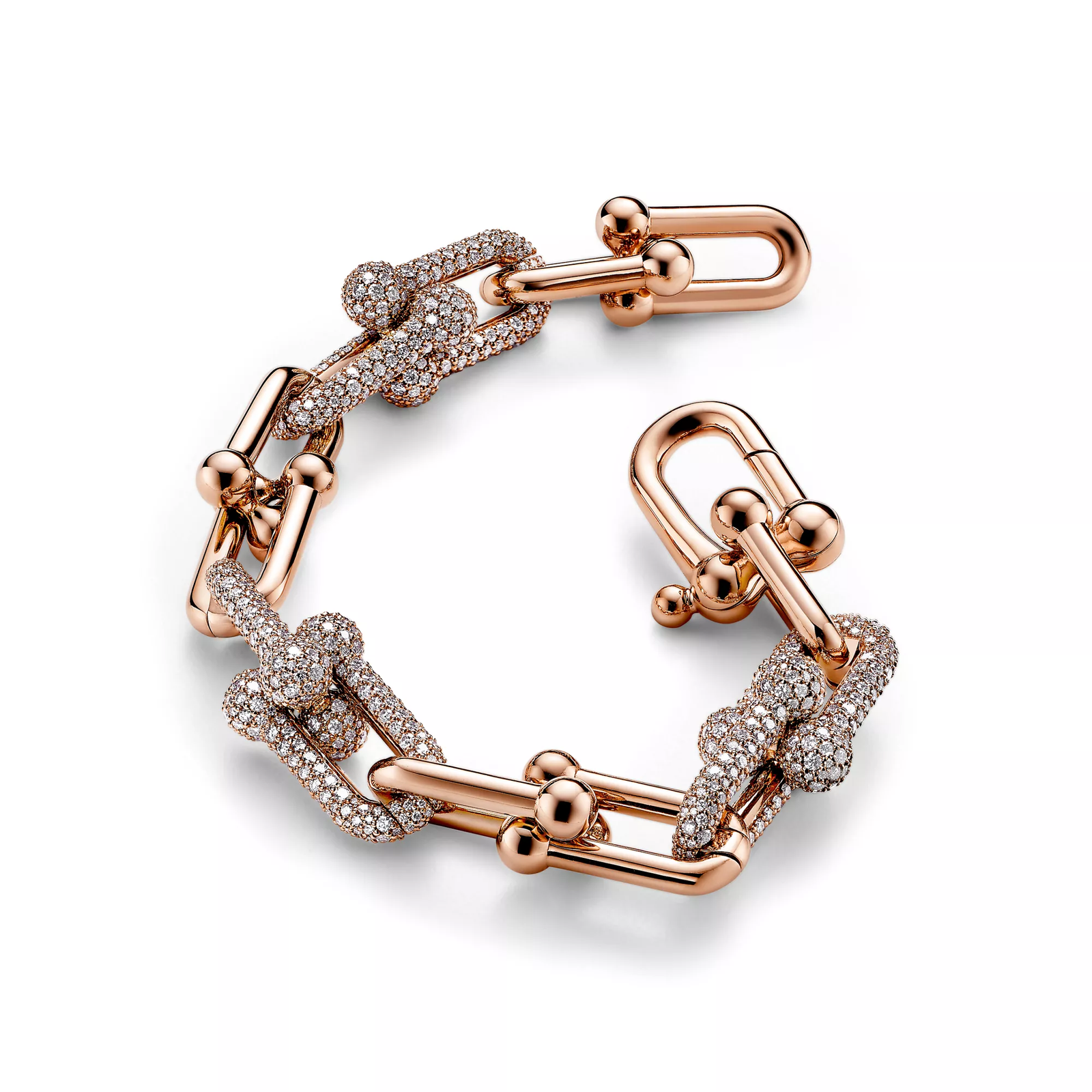 Large Link Bracelet in Rose Gold with Pave Diamonds