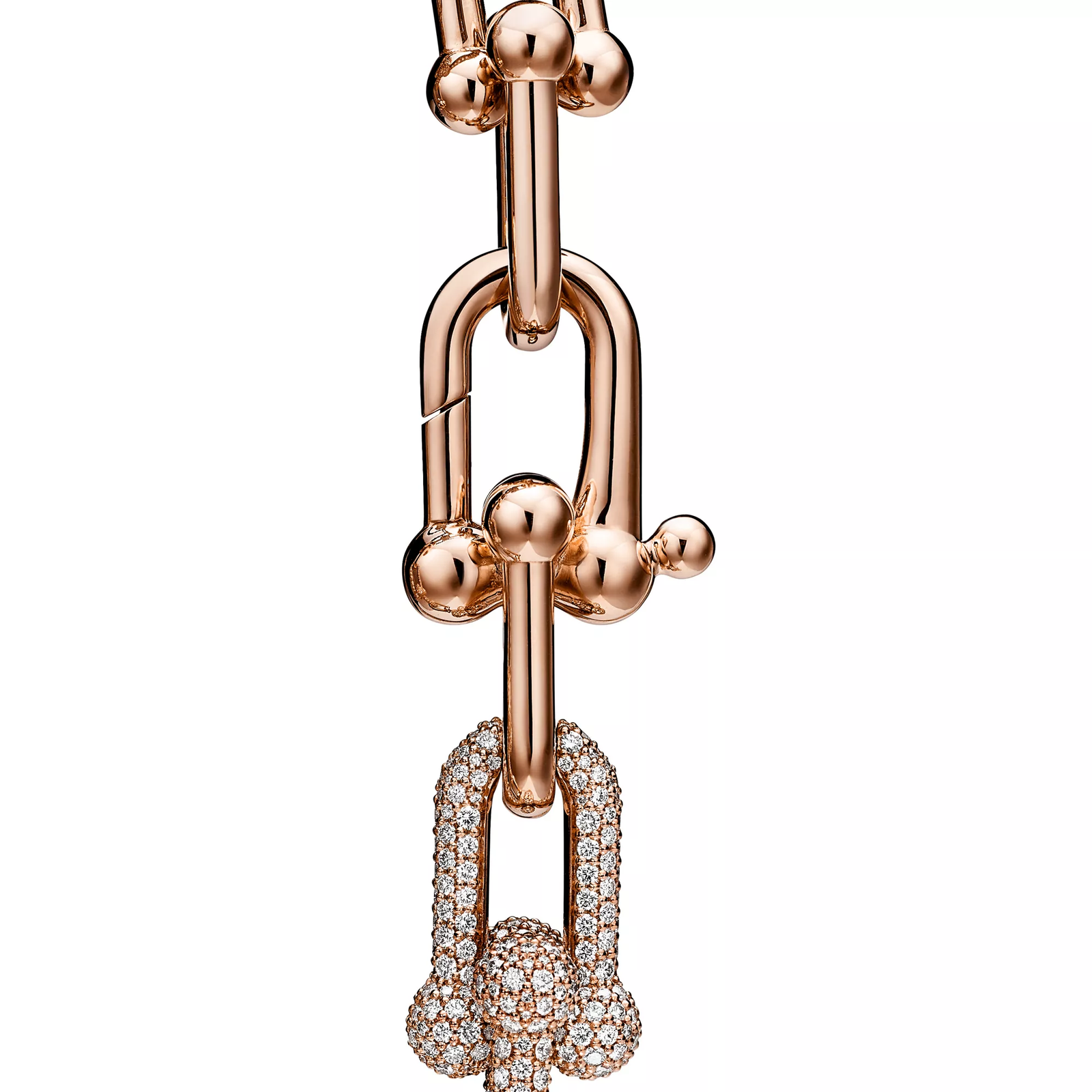 Large Link Bracelet in Rose Gold with Pave Diamonds