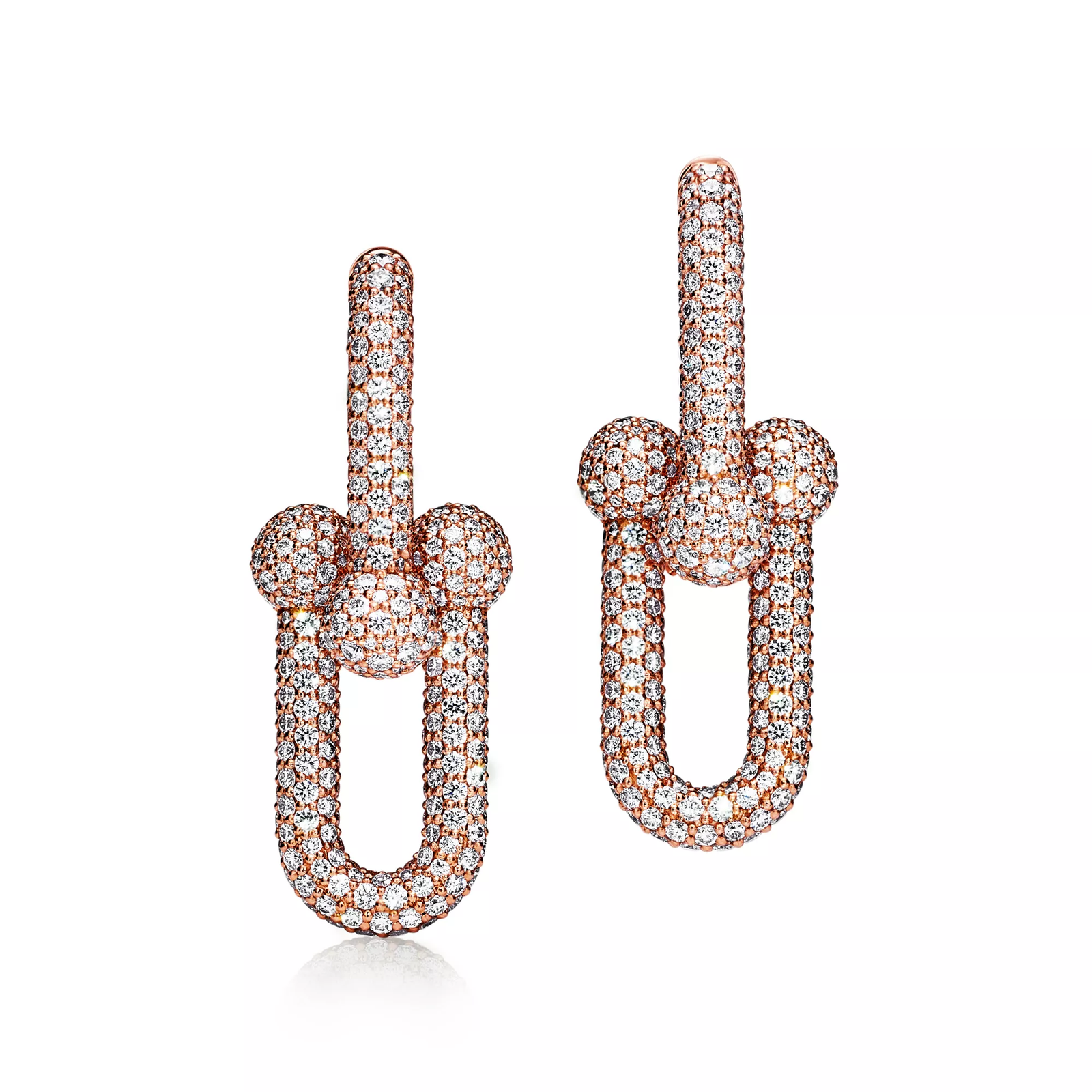 Large Link Earrings in Rose Gold with Pave Diamonds