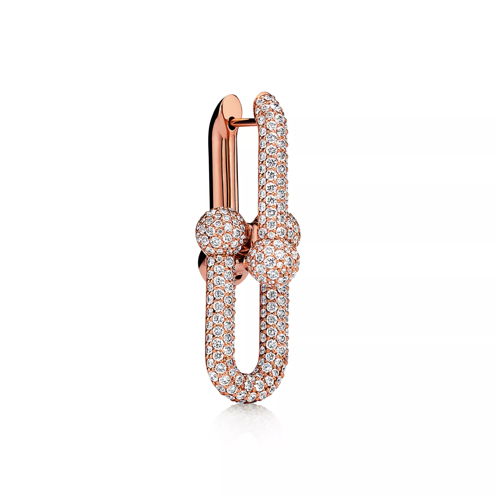 Large Link Earrings in Rose Gold with Pave Diamonds