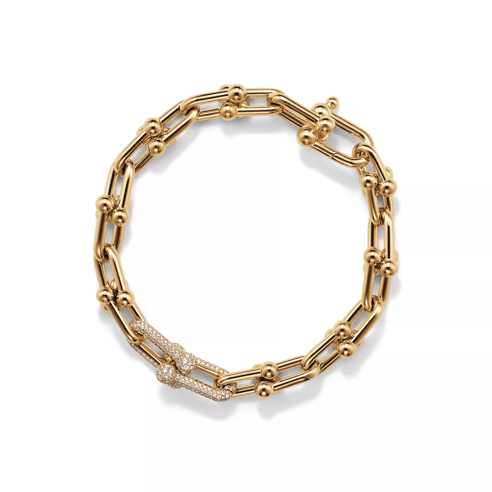 Medium Link Bracelet in Yellow Gold with Diamonds