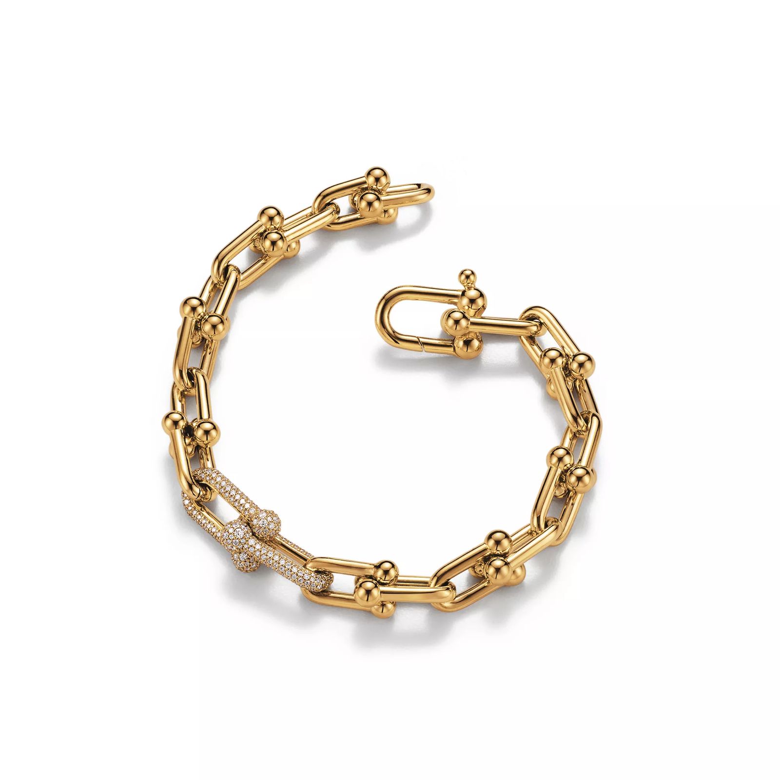 Medium Link Bracelet in Yellow Gold with Diamonds