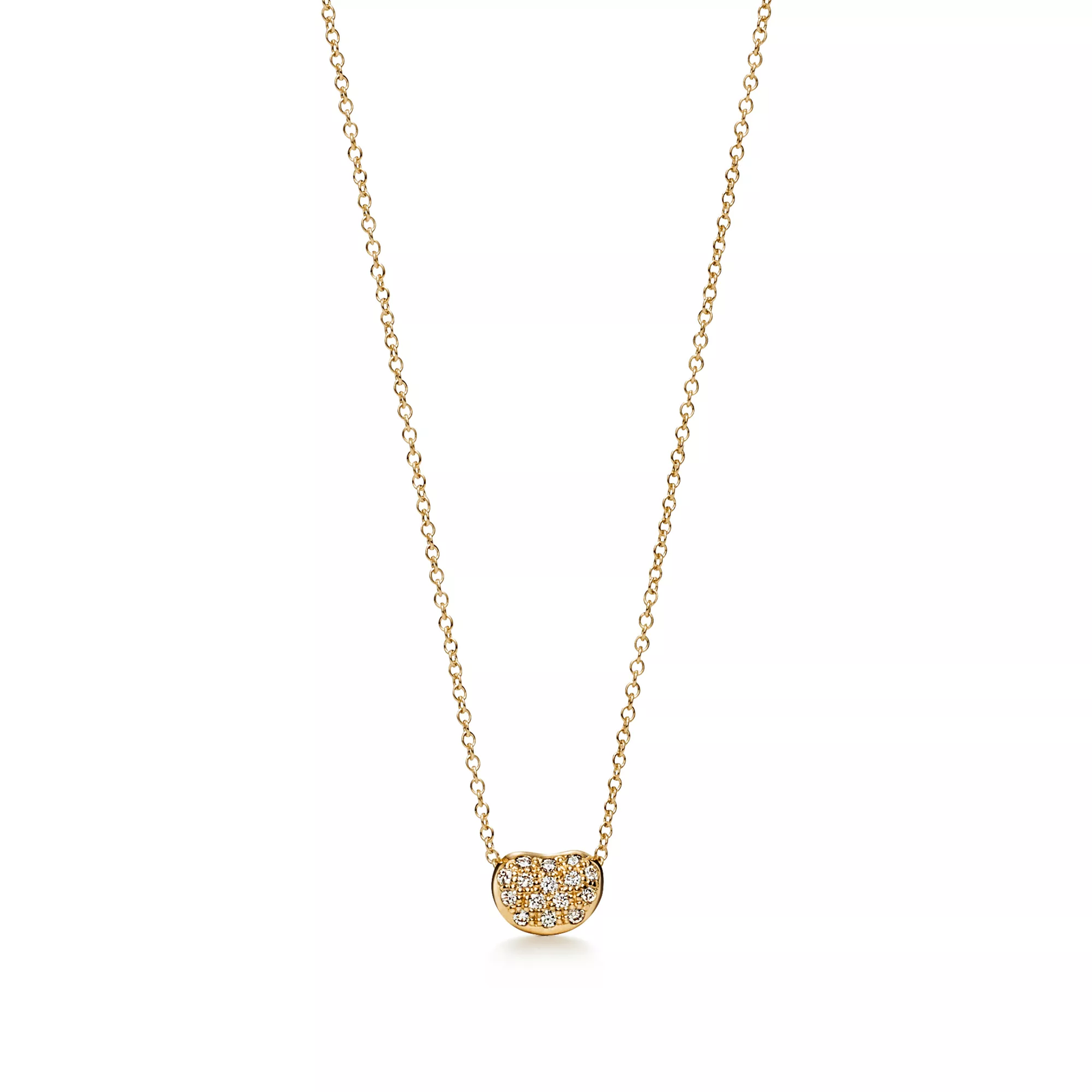 Bean design Pendant in Yellow Gold with Pave Diamonds, 6.5 mm