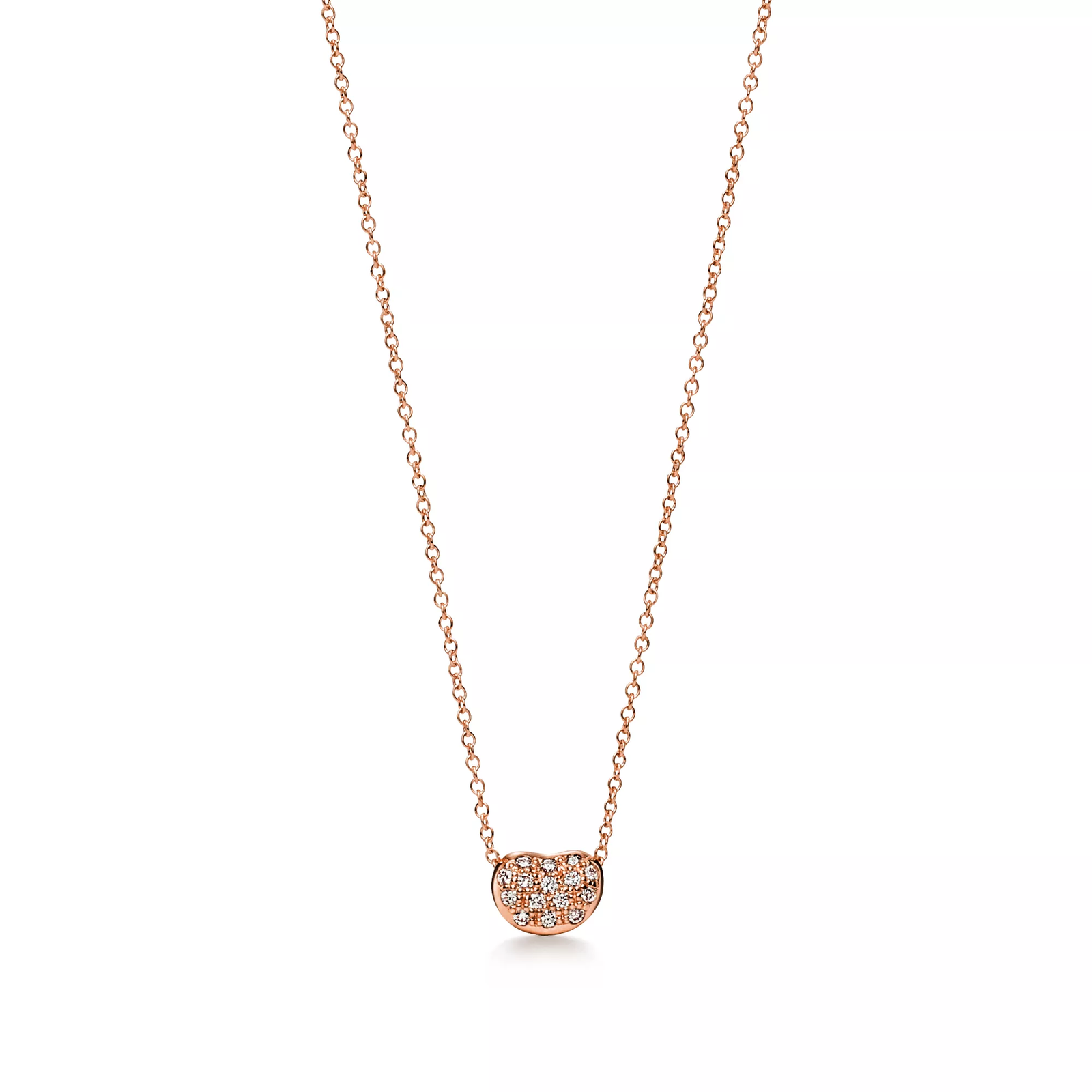 Bean design Pendant in Rose Gold with Pave Diamonds, 6.5 mm