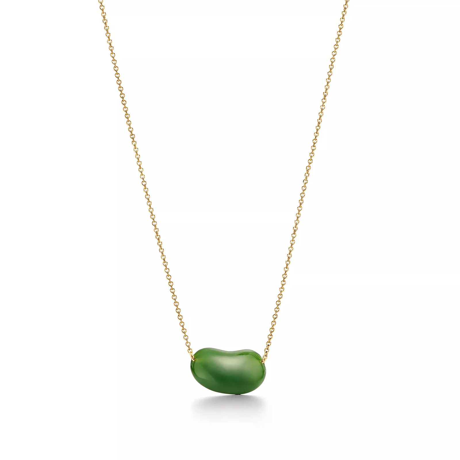 Bean design Pendant in Yellow Gold with Green Nephrite Jade