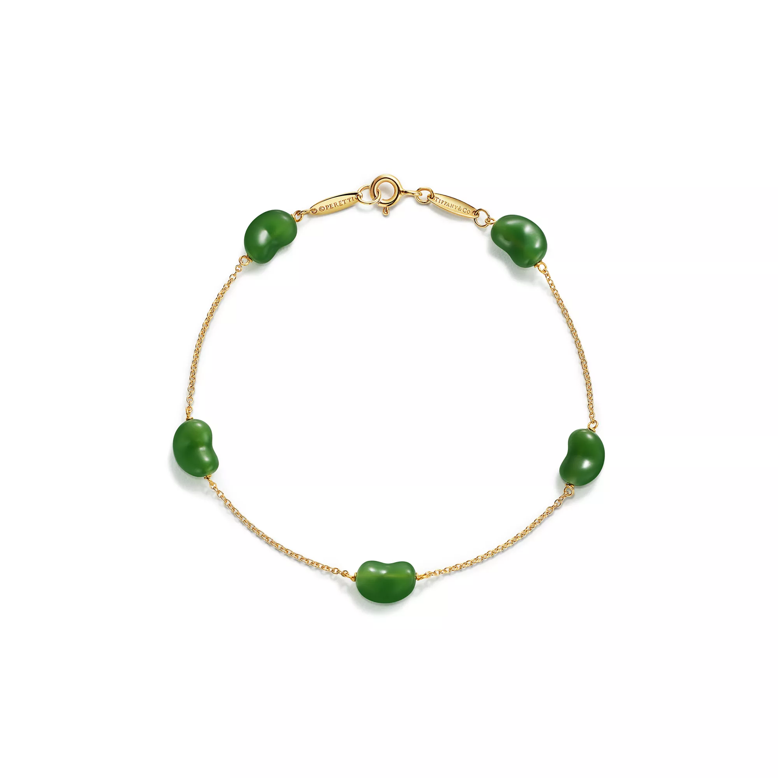 Bean design Bracelet in Yellow Gold with Green Nephrite Jade