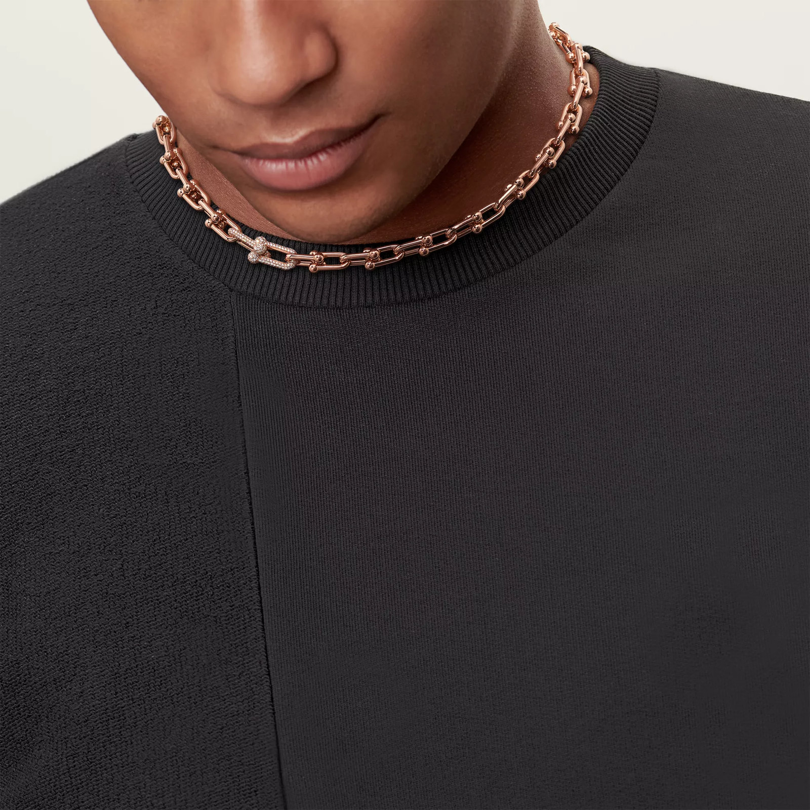Medium Link Necklace in Rose Gold with Diamonds