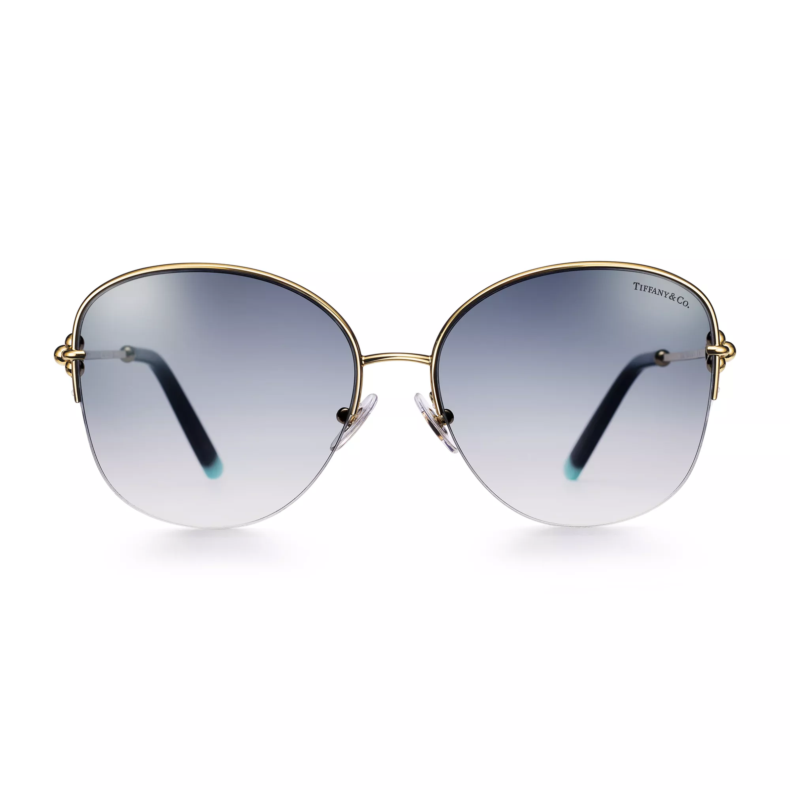 Sunglasses in Pale Gold-colored Metal with Blue Lenses
