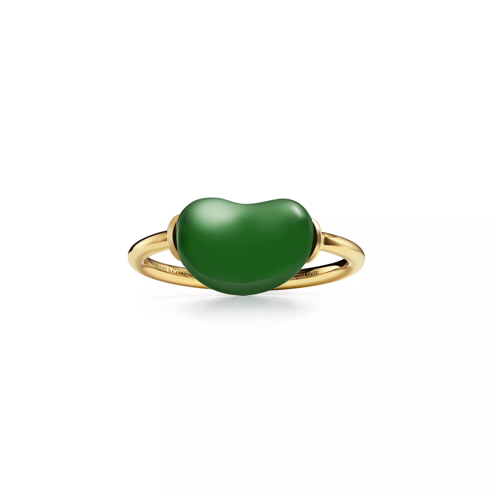 Bean design Ring in Yellow Gold with Green Nephrite Jade