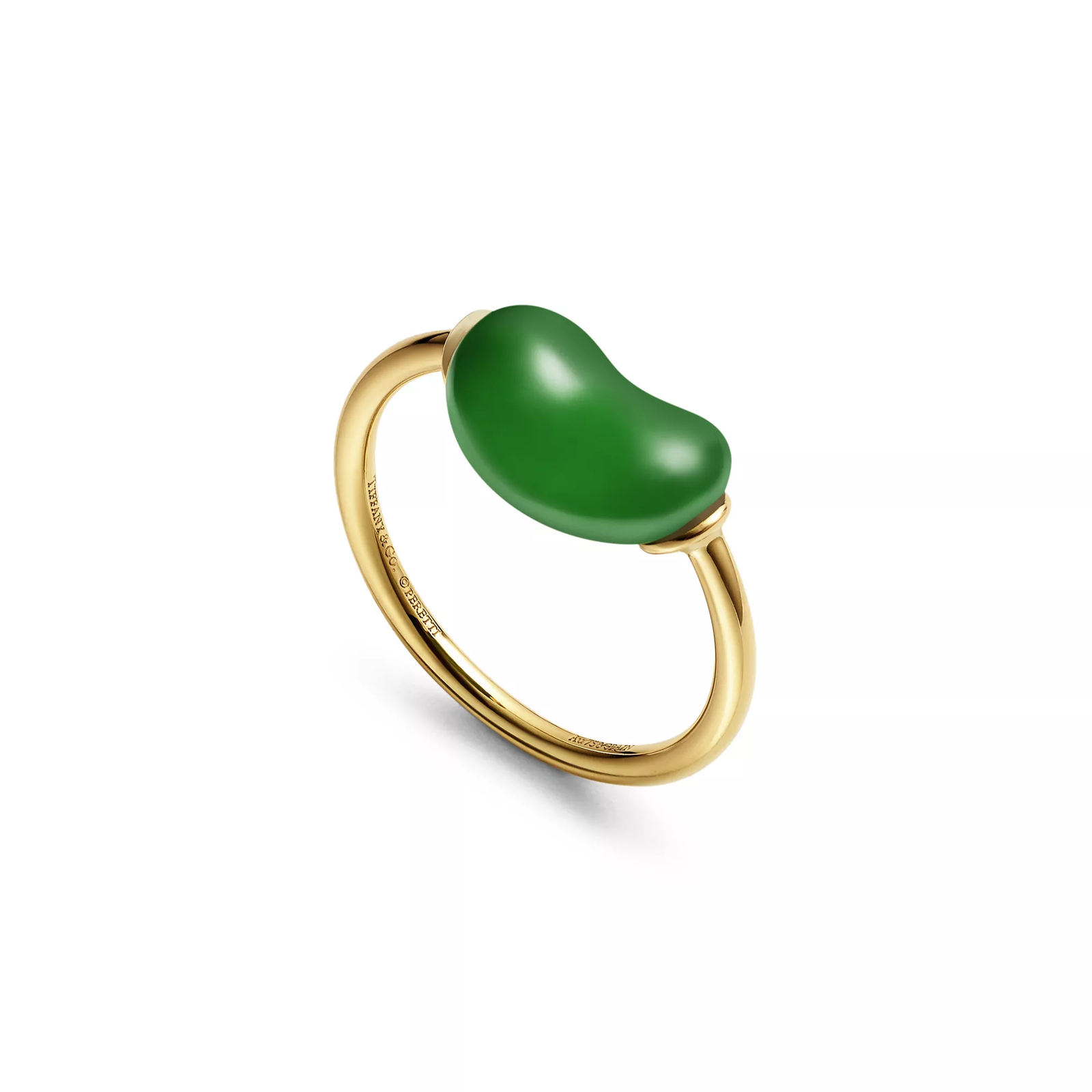 Bean design Ring in Yellow Gold with Green Nephrite Jade
