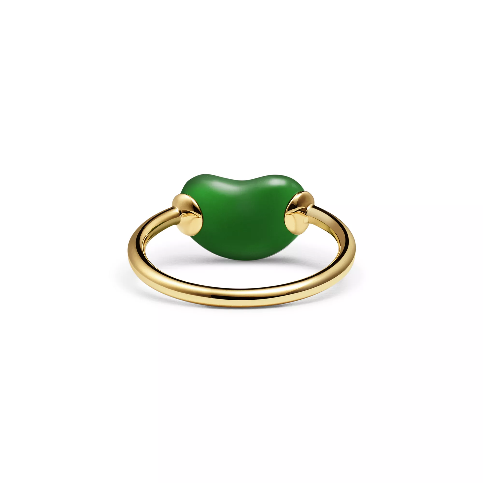 Bean design Ring in Yellow Gold with Green Nephrite Jade