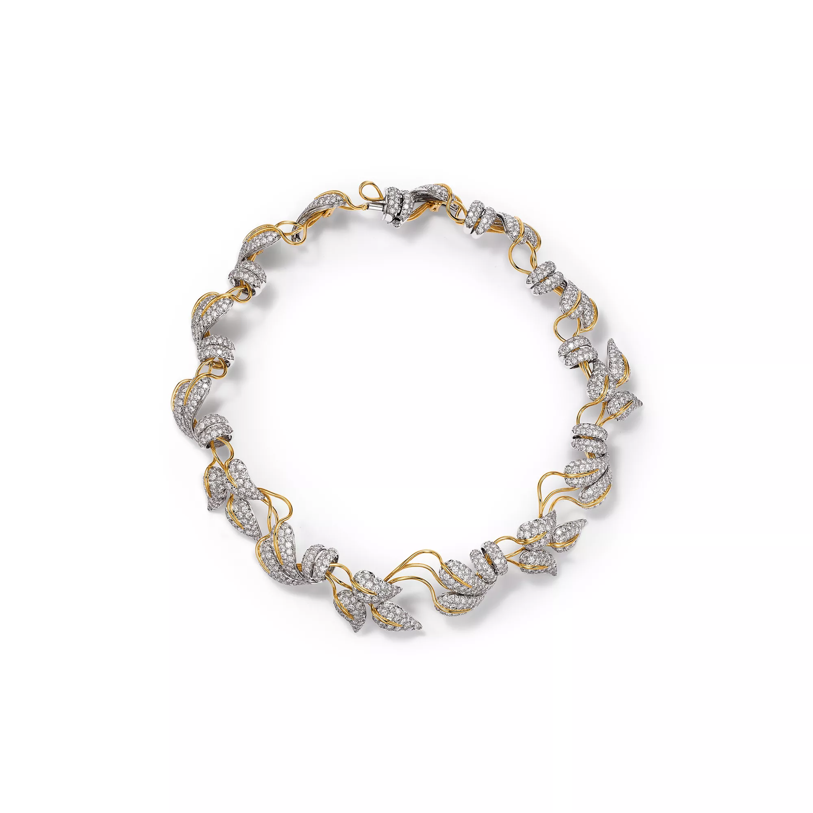 Leaves Necklace in Platinum and Yellow Gold