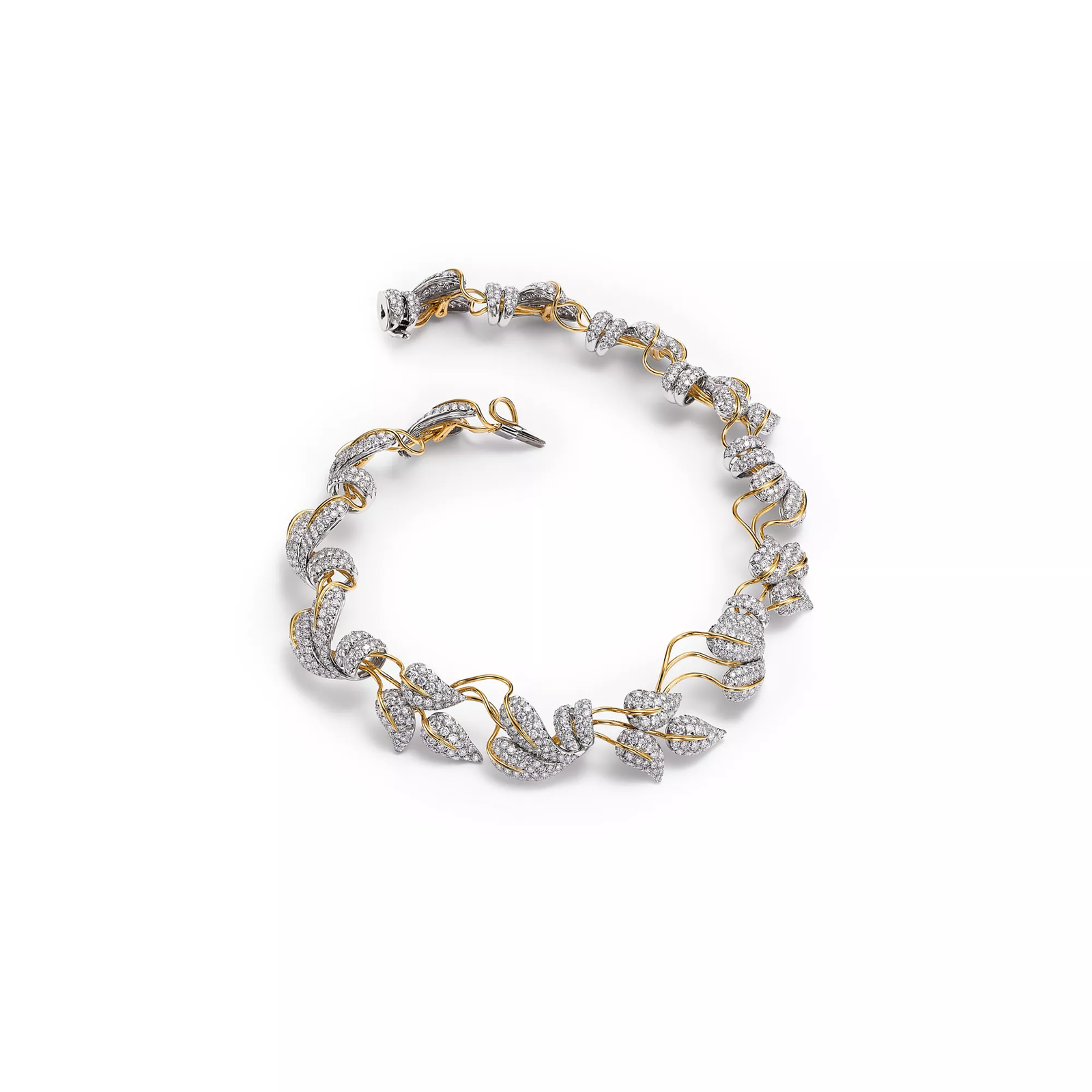 Leaves Necklace in Platinum and Yellow Gold