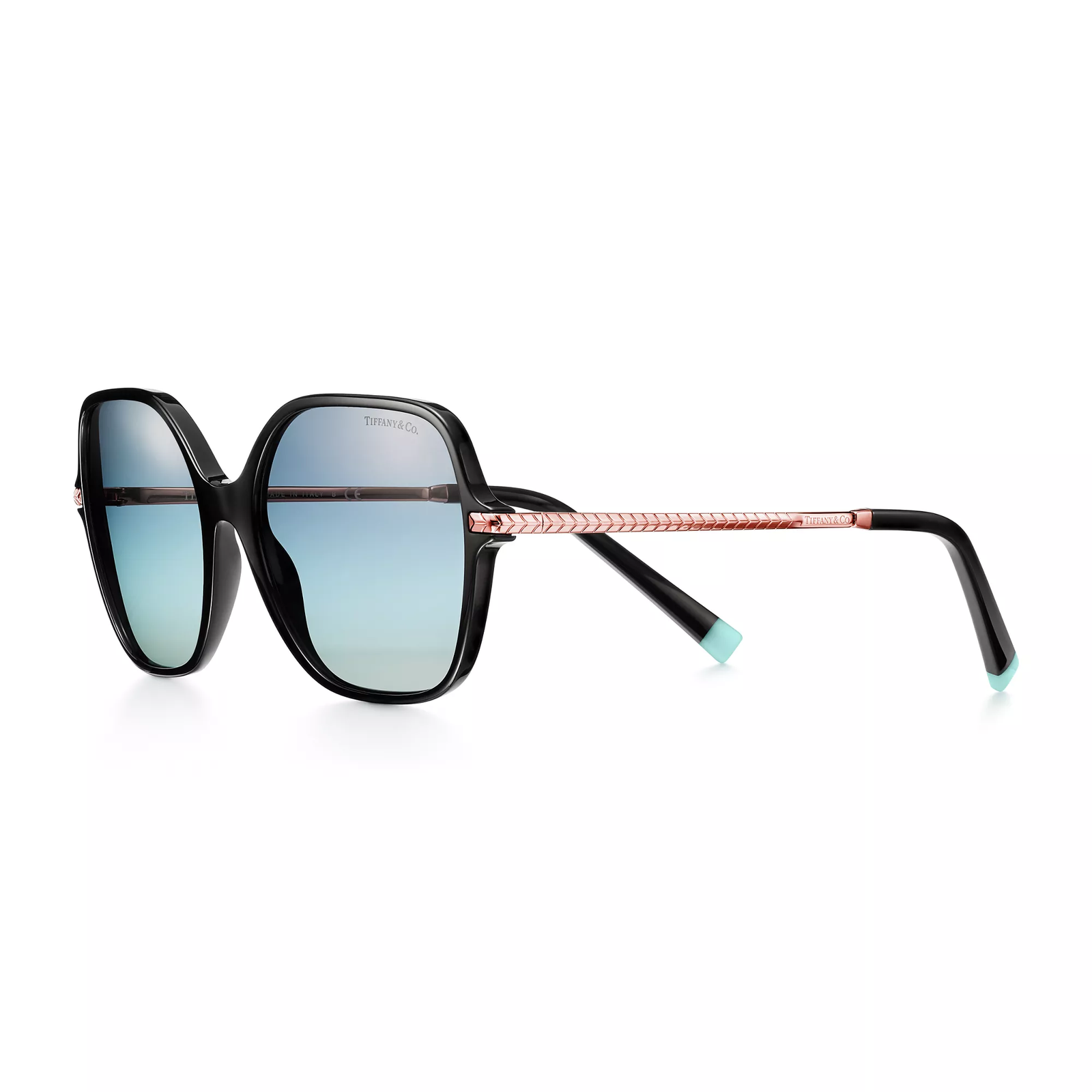 Sunglasses in Black Acetate with Gradient Tiffany Blue Lenses