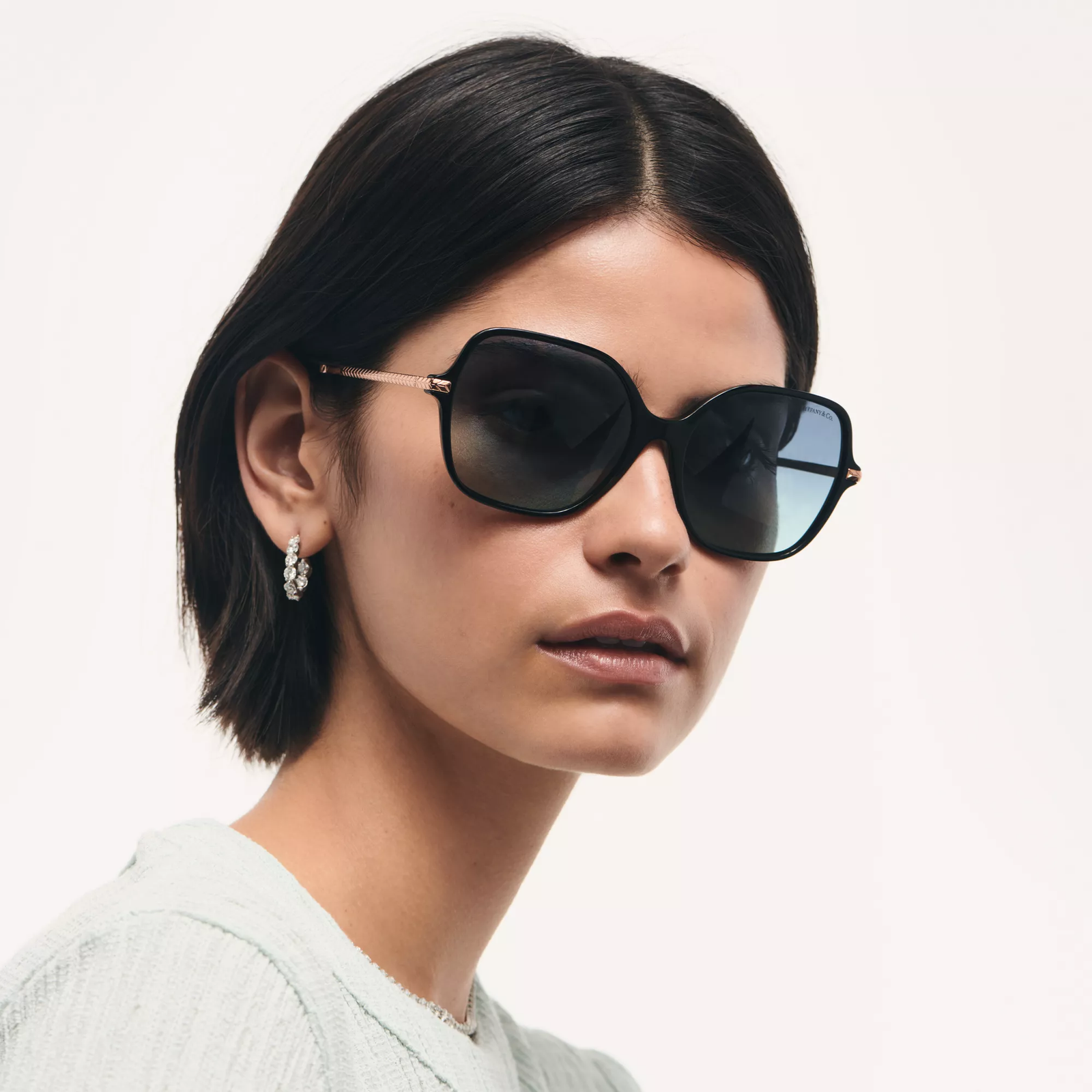 Sunglasses in Black Acetate with Gradient Tiffany Blue Lenses
