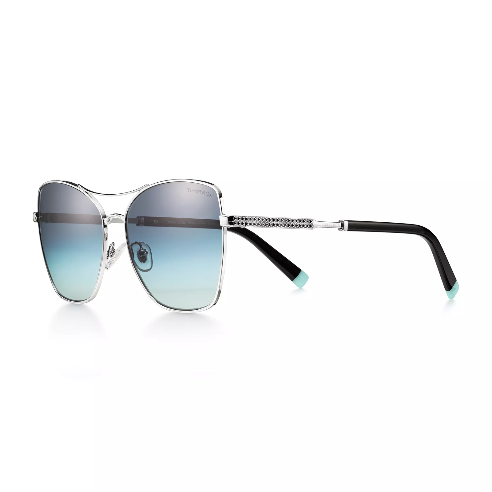 Sunglasses in Silver-colored Metal with Gradient Tiffany Blue Lenses