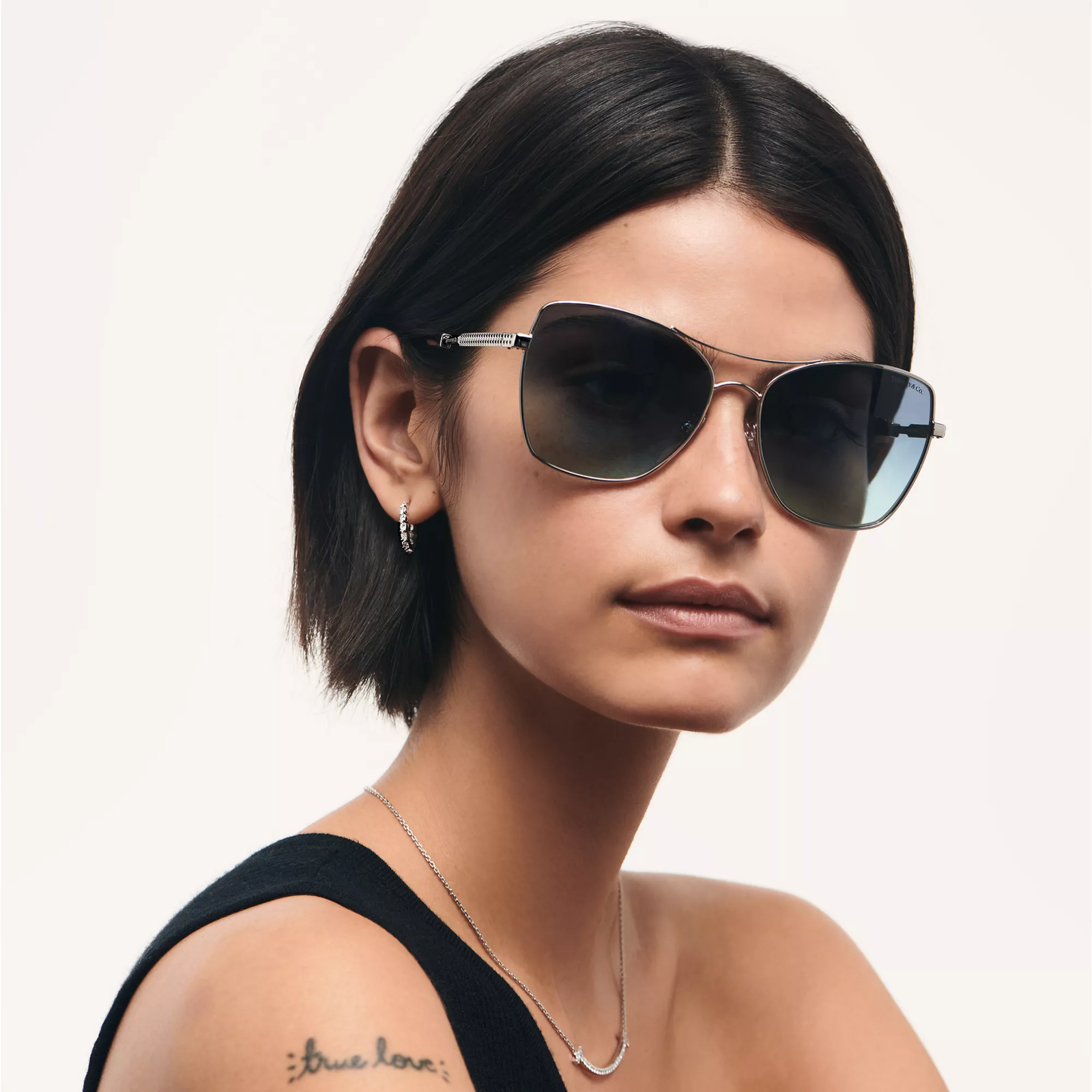 Sunglasses in Silver-colored Metal with Gradient Tiffany Blue Lenses