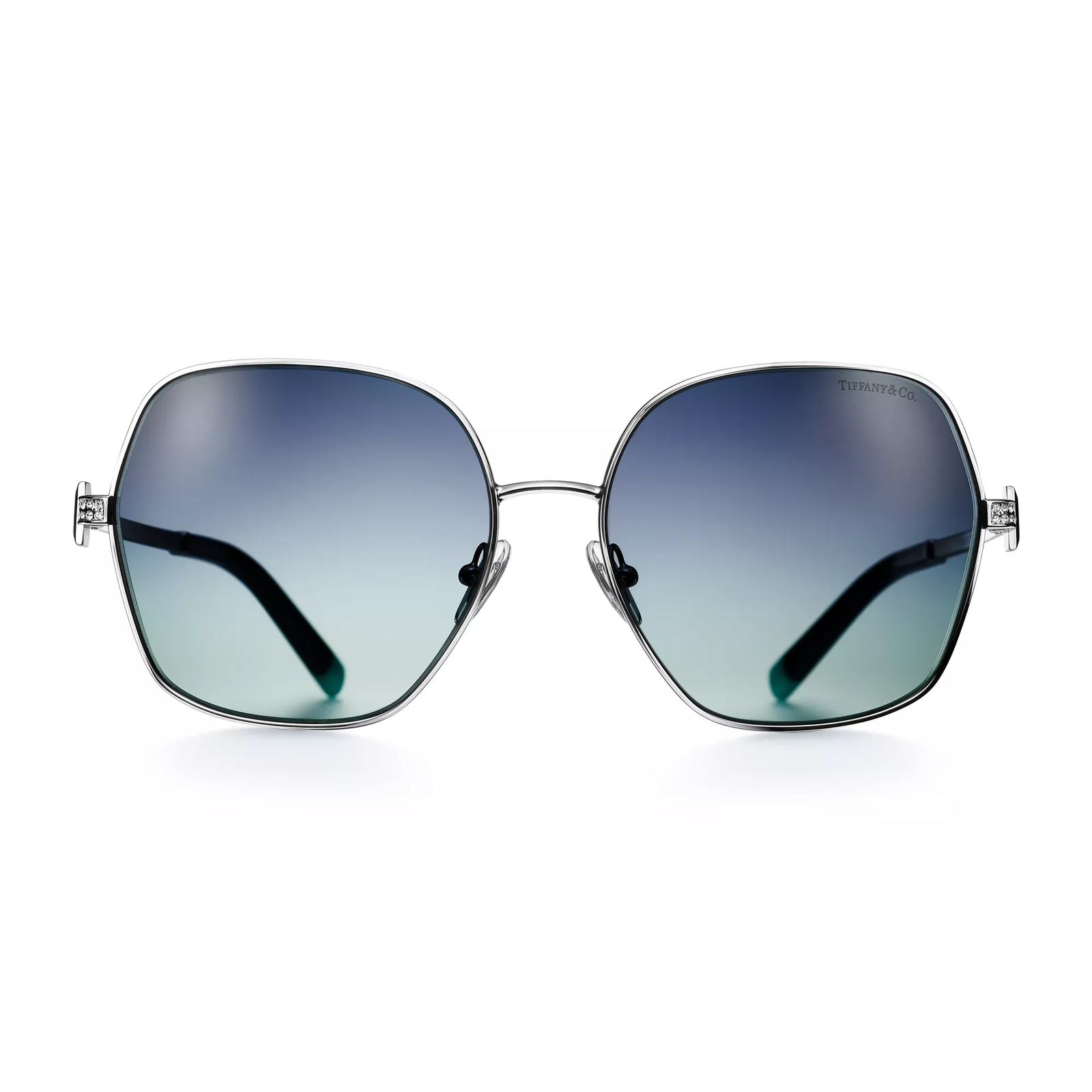 Sunglasses in Silver-colored Metal with Gradient Tiffany Blue Lenses
