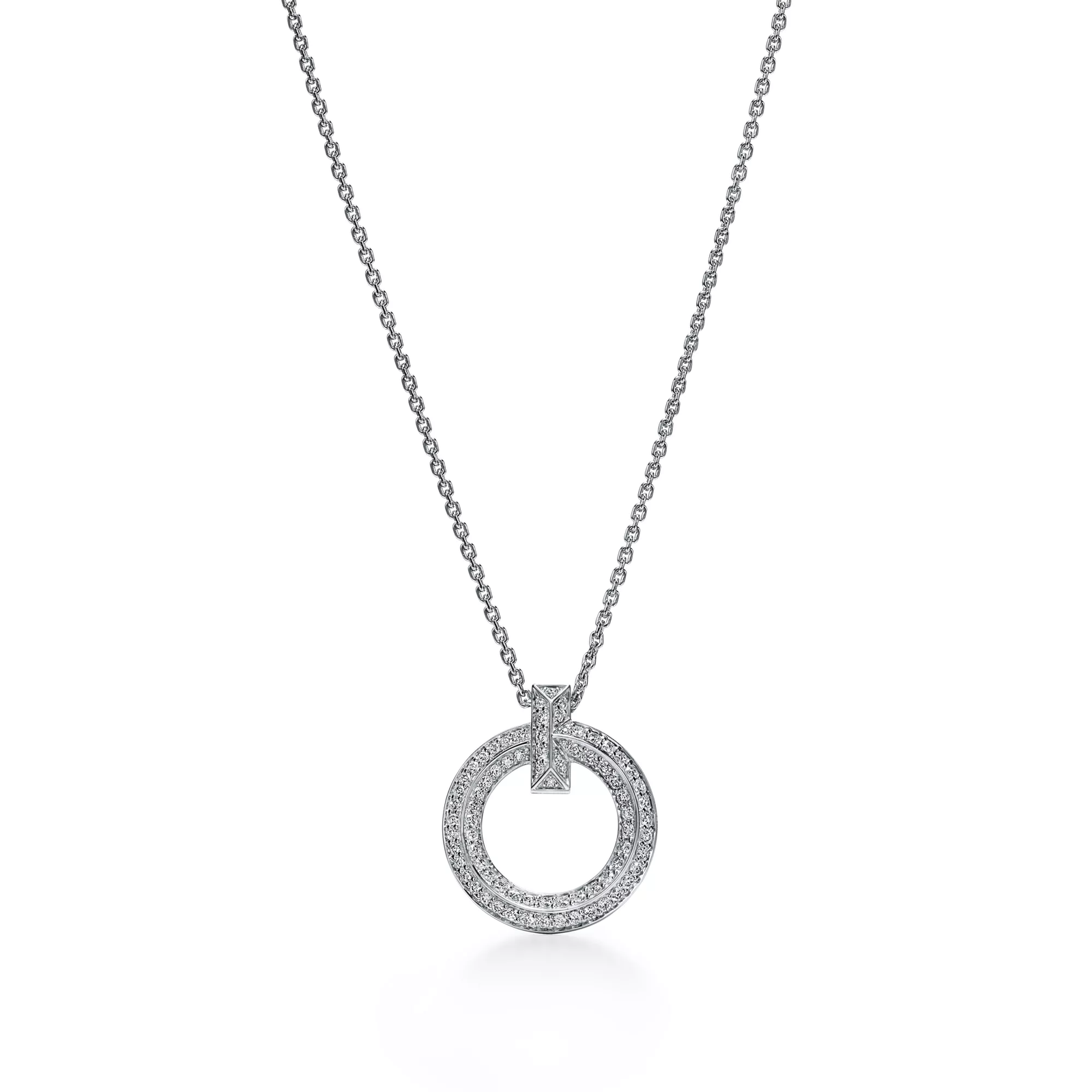 T1 Circle Pendant in White Gold with Pave Diamonds