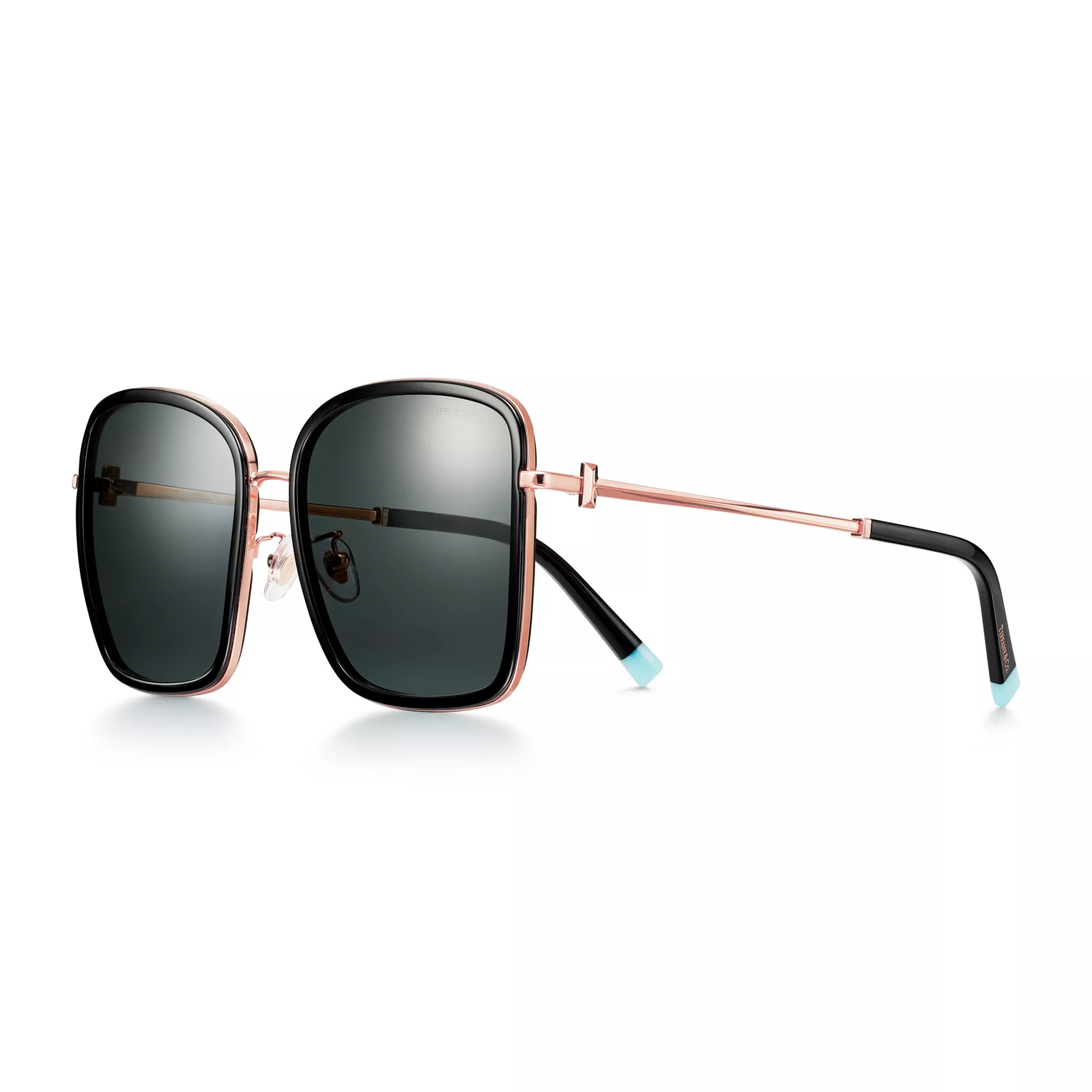 Sunglasses in Black on Rose Gold-colored Metal with Dark Gray Lenses