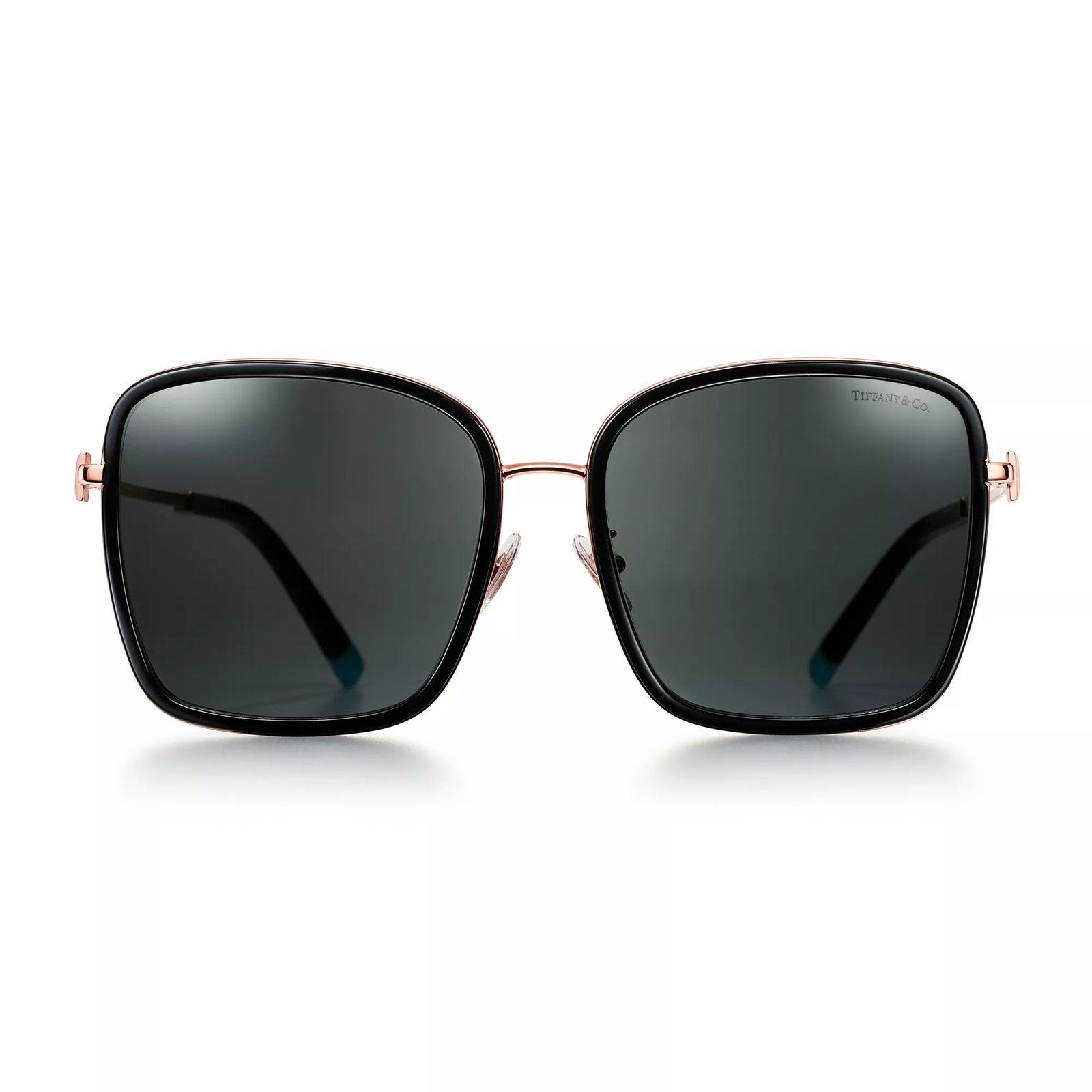 Sunglasses in Black on Rose Gold-colored Metal with Dark Gray Lenses