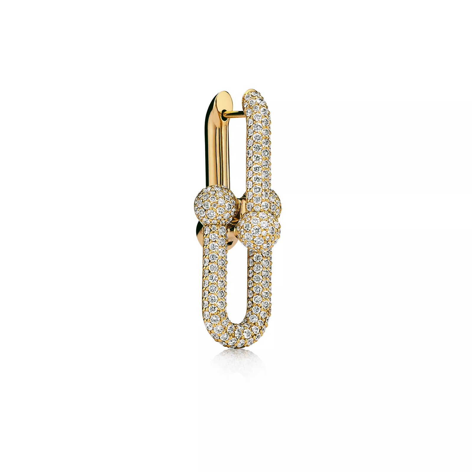Large Link Earrings in Yellow Gold with Pave Diamonds