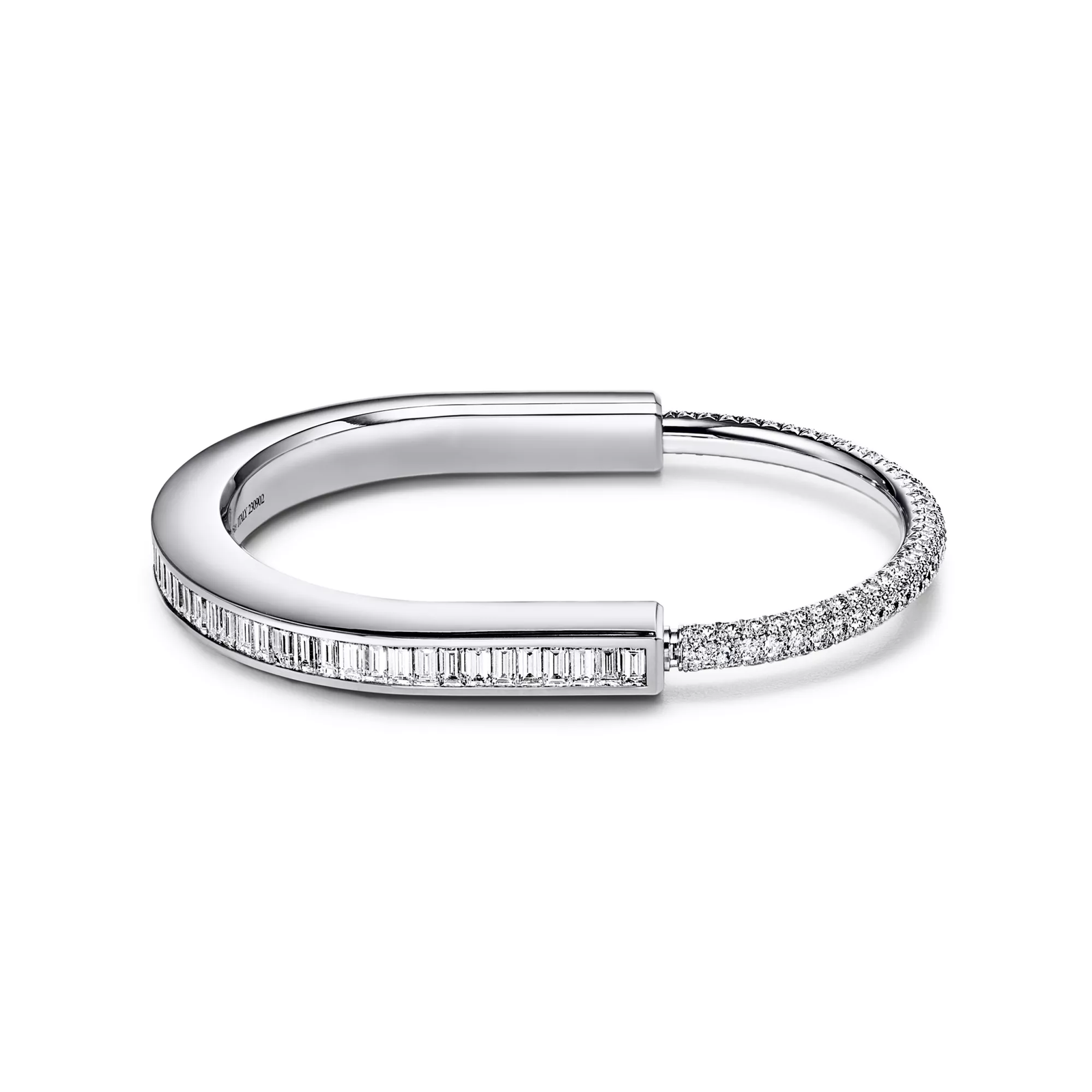 Bangle in White Gold with Baguette and Pave Diamonds